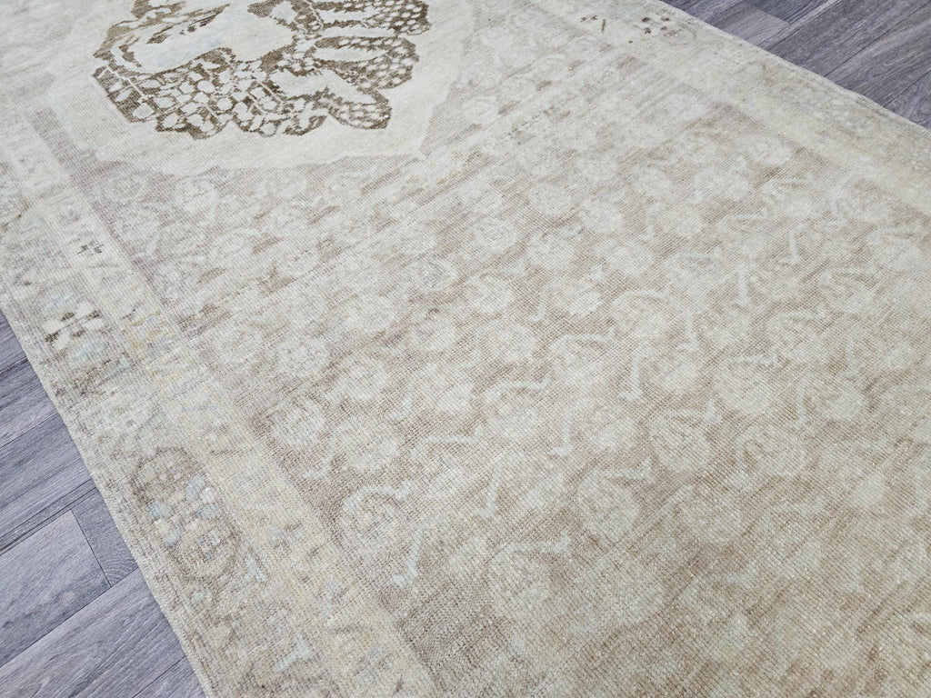 Neutral Oushak Runner Rug: Wide Long Turkish Vintage Wool Runner (3.60 X 12.75 feet)