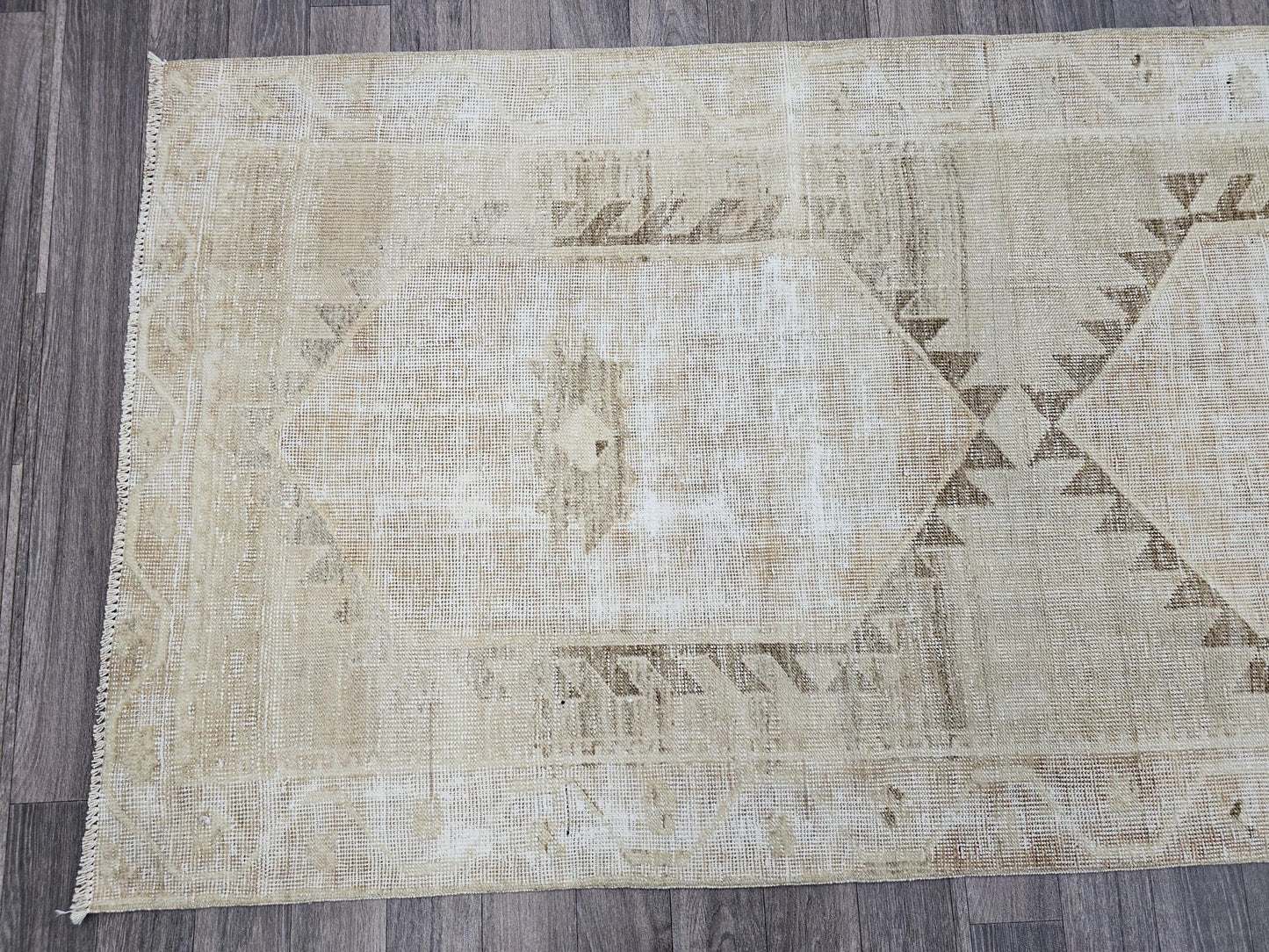 3x10 Neutral Bohemian Turkish Runner Rug/ Hand Knotted Vintage Wool Runner/ Distressed Oushak Runner for Hallway and Kitchen/ 3.30x10.4 feet