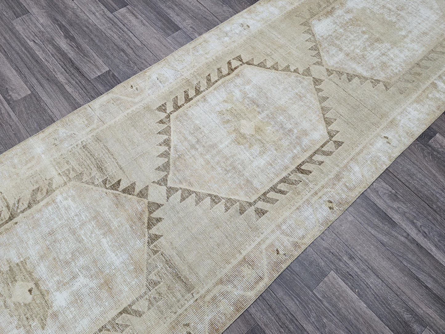 3x10 Neutral Bohemian Turkish Runner Rug/ Hand Knotted Vintage Wool Runner/ Distressed Oushak Runner for Hallway and Kitchen/ 3.30x10.4 feet