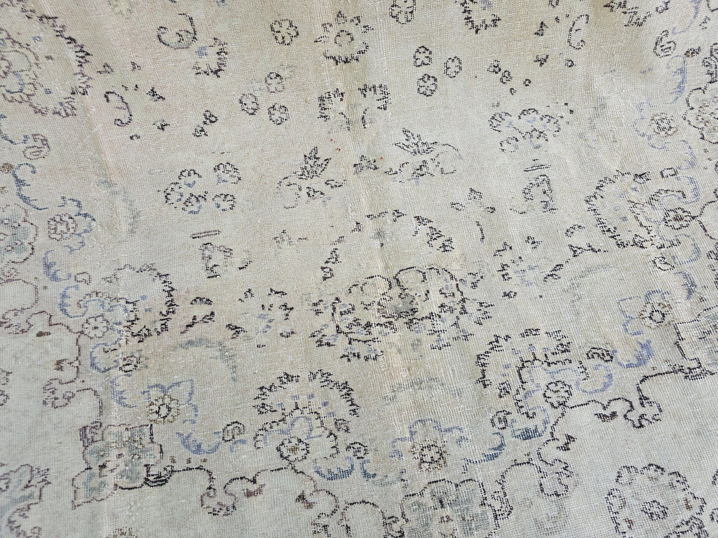 Faded Turkish Wool Rug 7x10: Neutral Oushak Carpet, Beige Cream Brown