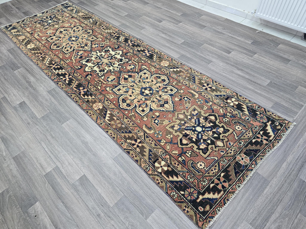 Antique Heriz Wool Runner: Hand-Knotted Pastel Hallway Rug (3.4' x 10.8')