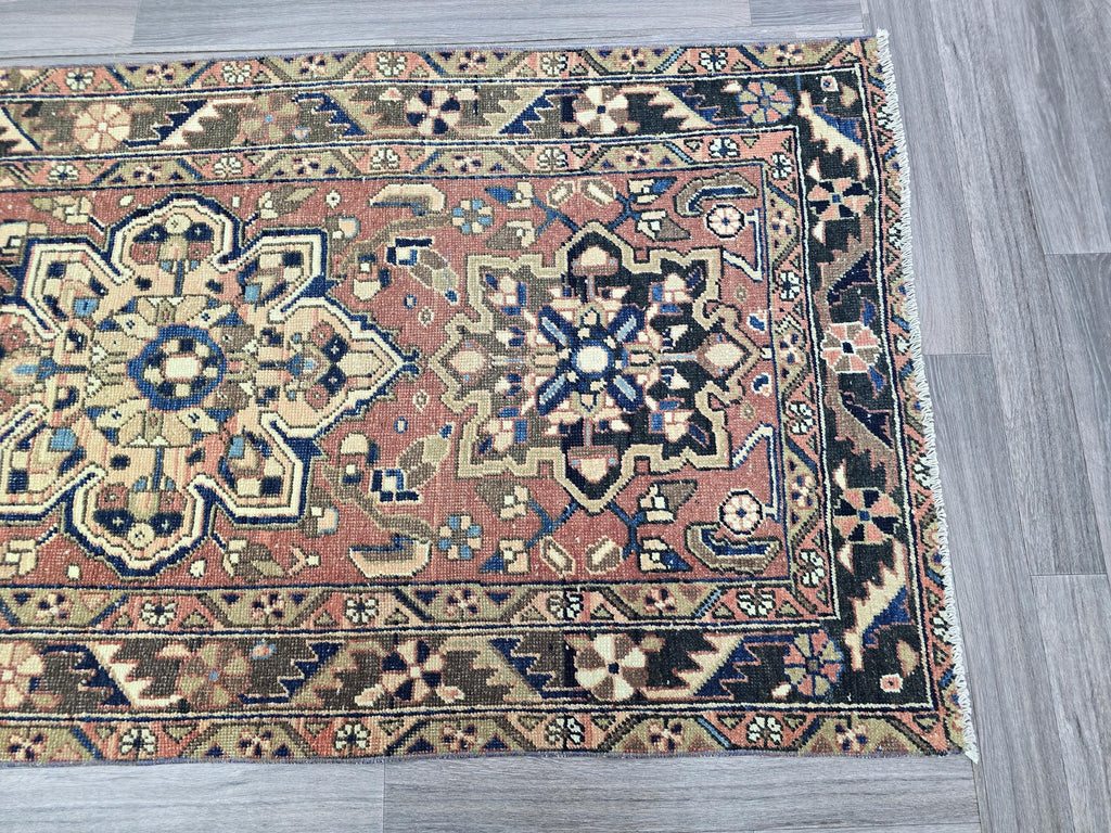 Antique Heriz Wool Runner: Hand-Knotted Pastel Hallway Rug (3.4' x 10.8')