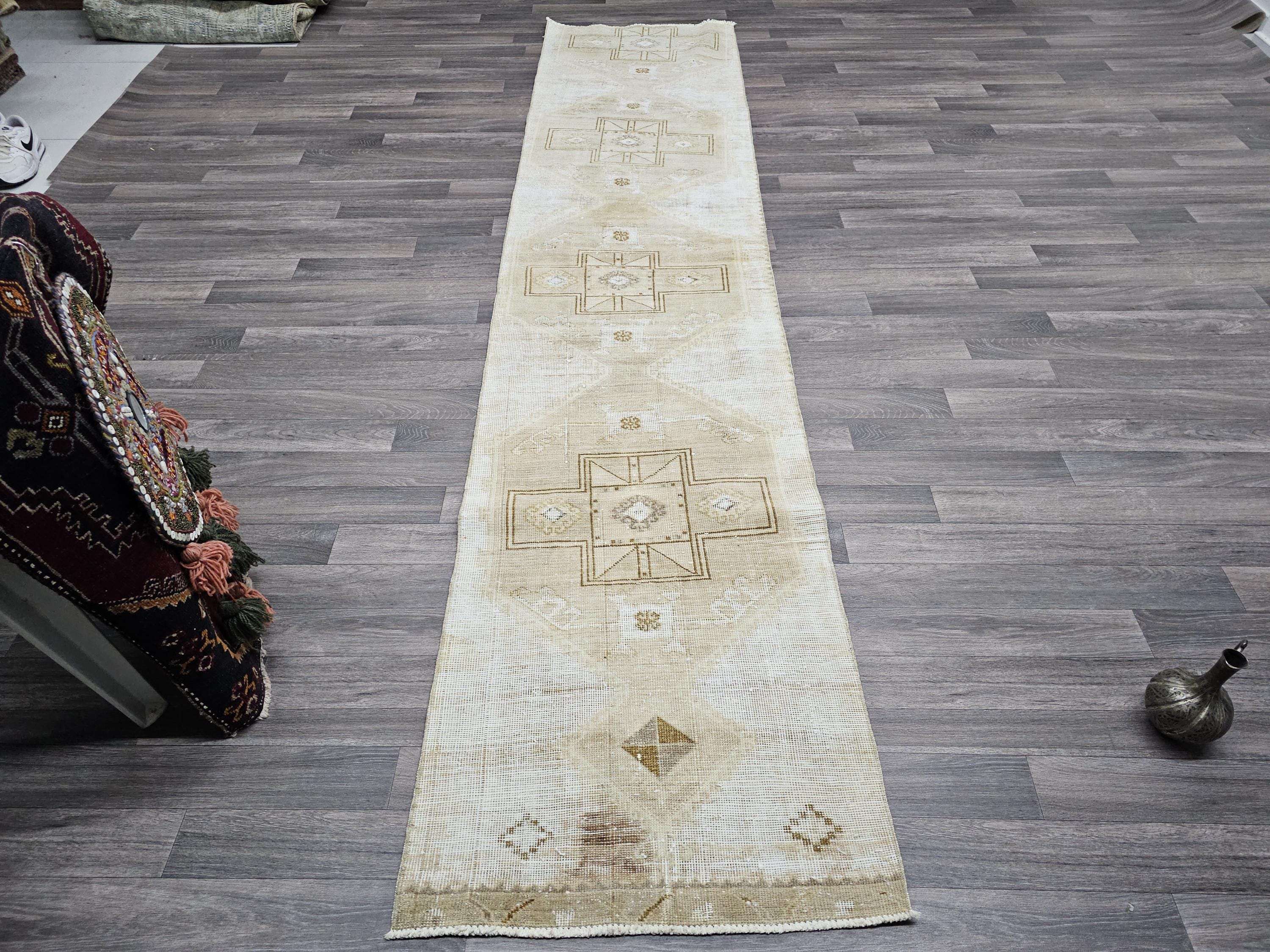 Vintage Oushak Runner: Hand-Knotted Wool & Cotton, Neutral Rug (2.40x10.70 ft)