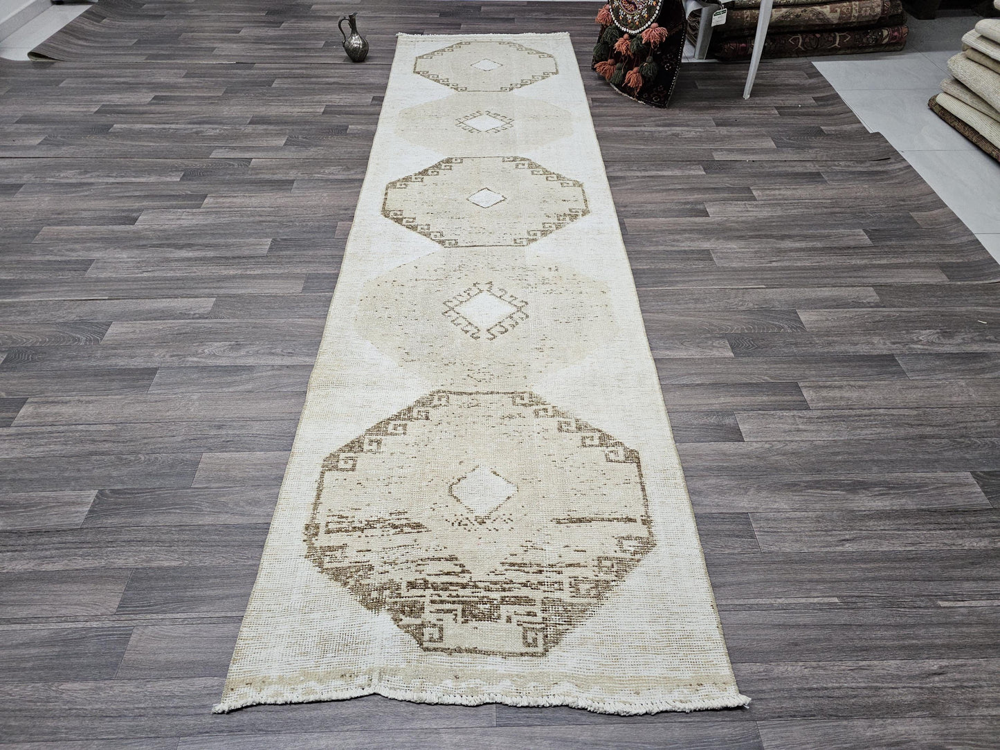 3x11 Vintage Hand knotted Wool Oushak Runner for Hallway and Aisle