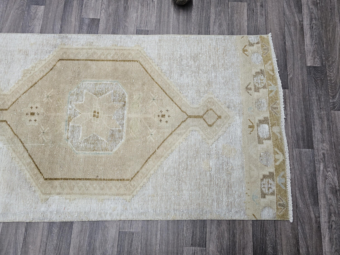 3x13 Long Neutral Turkish Runner for Hallway and Kitchen - High Quality Aesthetic Oushak Runner beige/cream brown