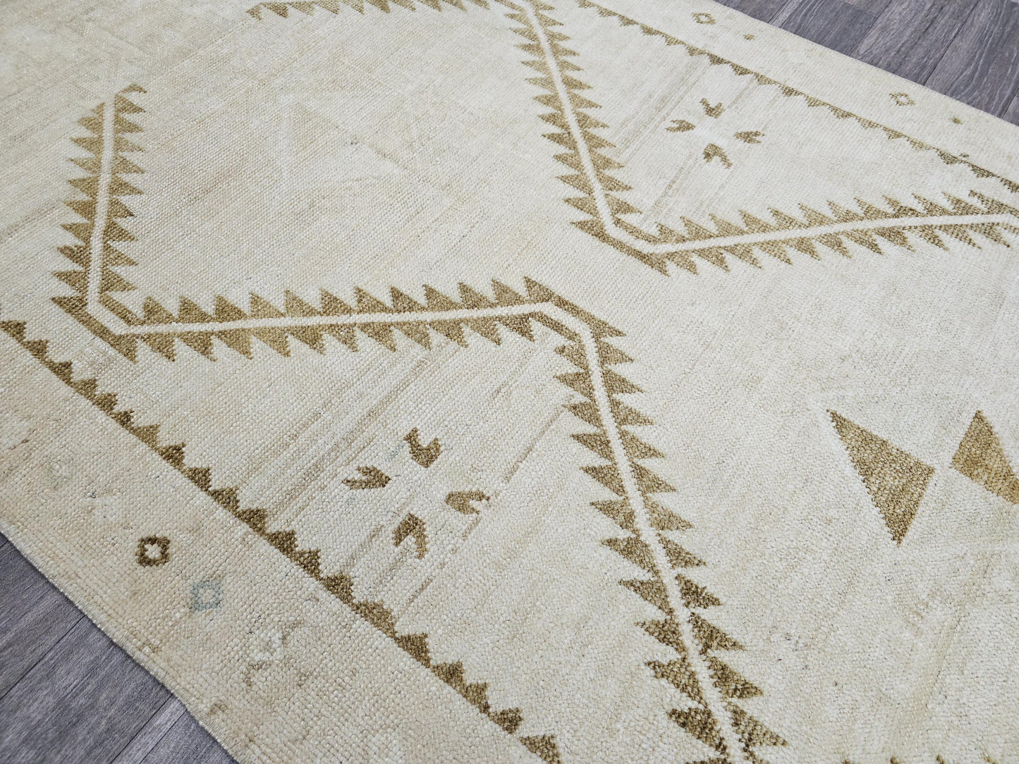 Wide Neutral Turkish Runner Beige Brown Geometric Pale Oushak Runner Handmade //3.40x12.15 feet