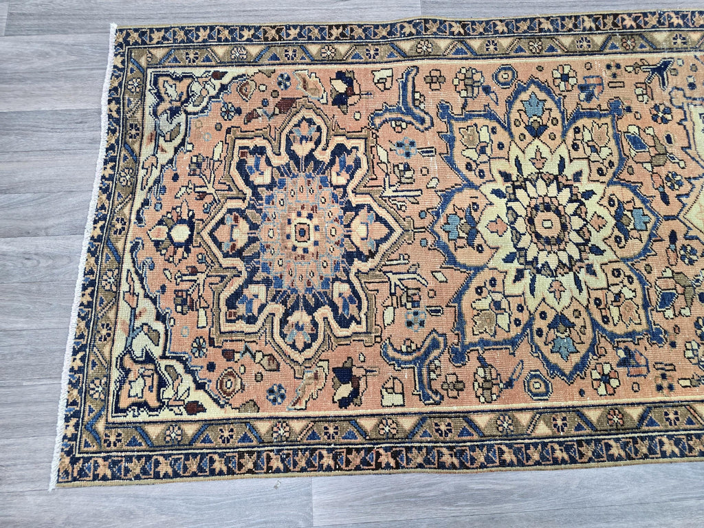 Hand Knotted Vintage Runner (3.40x10 ft): Traditional Pastel Hallway Rug