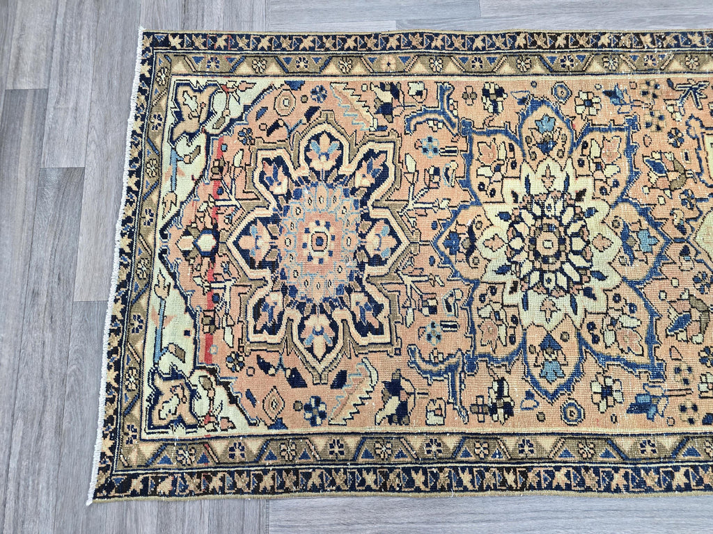 Hand Knotted Vintage Runner (3.40x10 ft): Traditional Pastel Hallway Rug