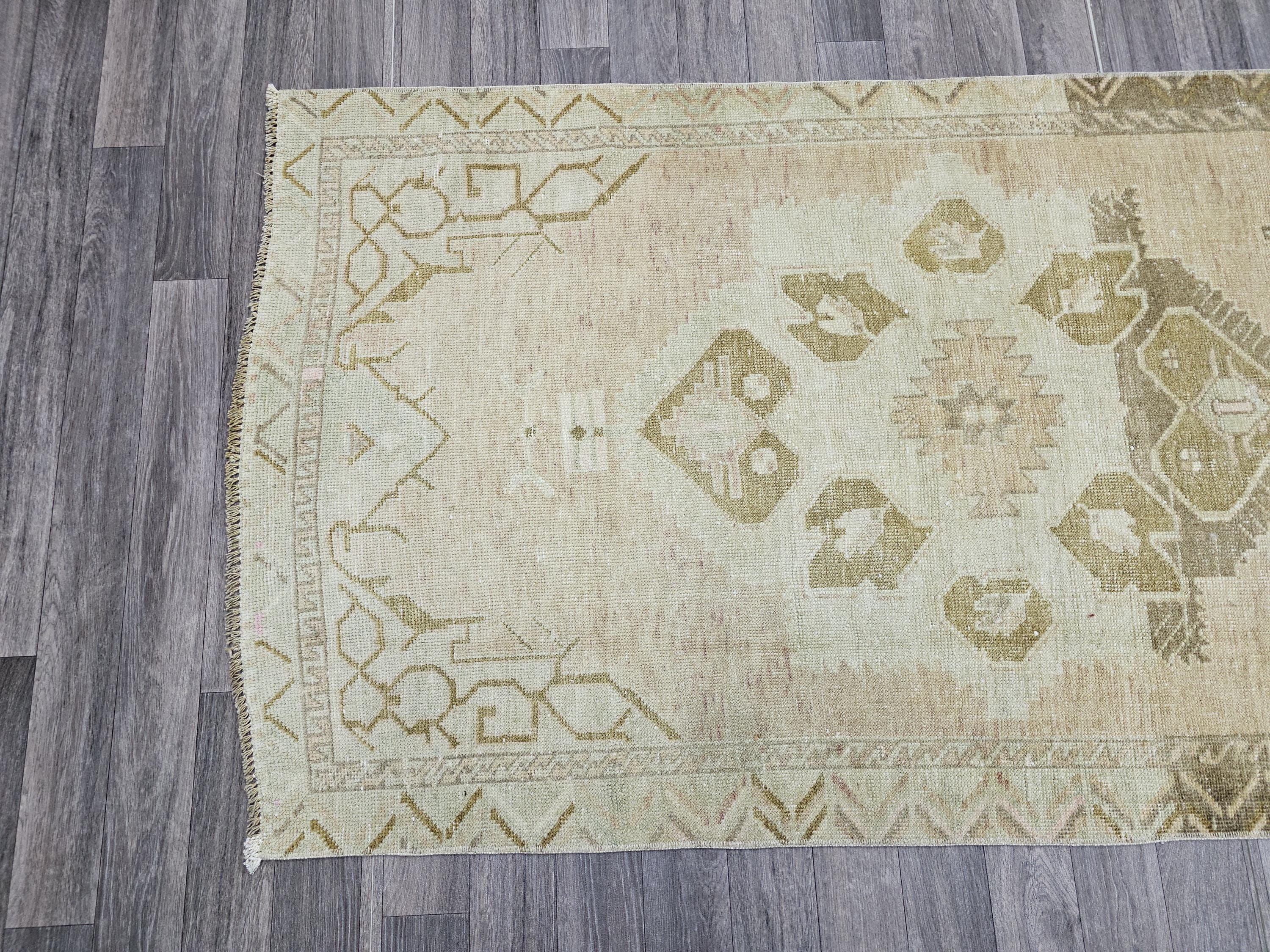 Wide Turkish Runner 3.35x11.70 feet Hand Knotted Vintage Oushak Runner Rug