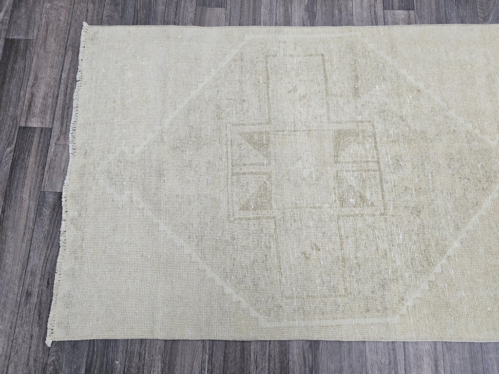 Handmade Wool Oushak Runner 3x12: Muted Vintage Turkish Rug