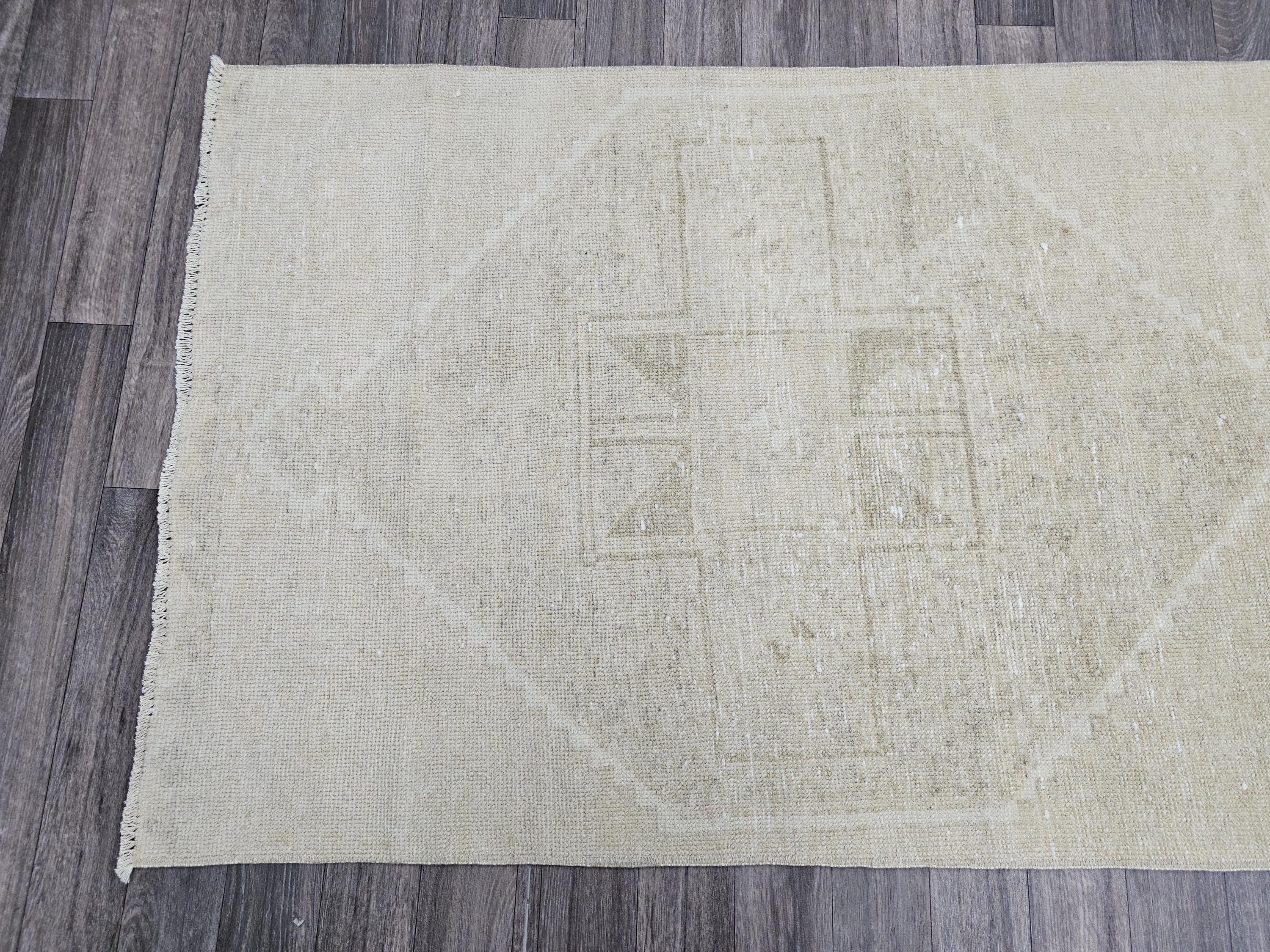 Handmade Wool Oushak Runner 3x12: Muted Vintage Turkish Rug