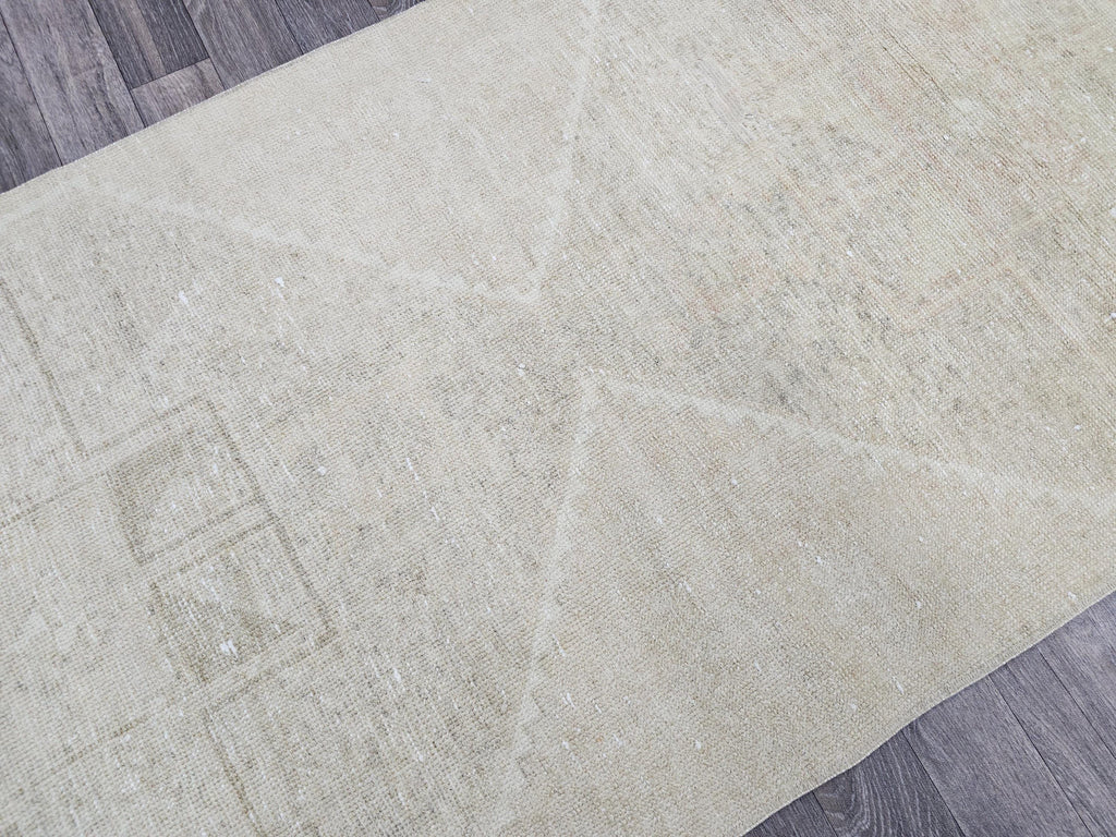 Handmade Wool Oushak Runner 3x12: Muted Vintage Turkish Rug