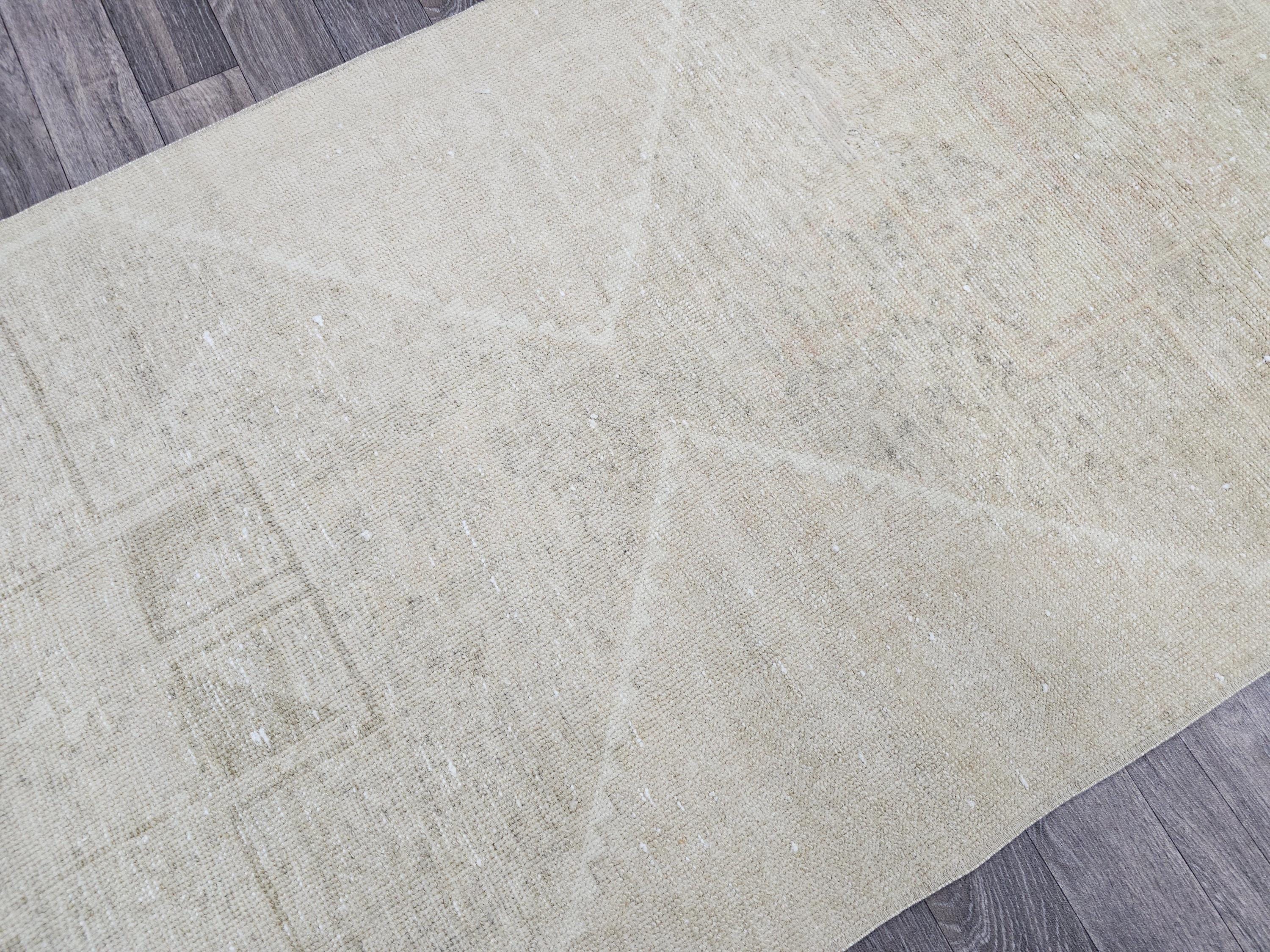 Handmade Wool Oushak Runner 3x12: Muted Vintage Turkish Rug