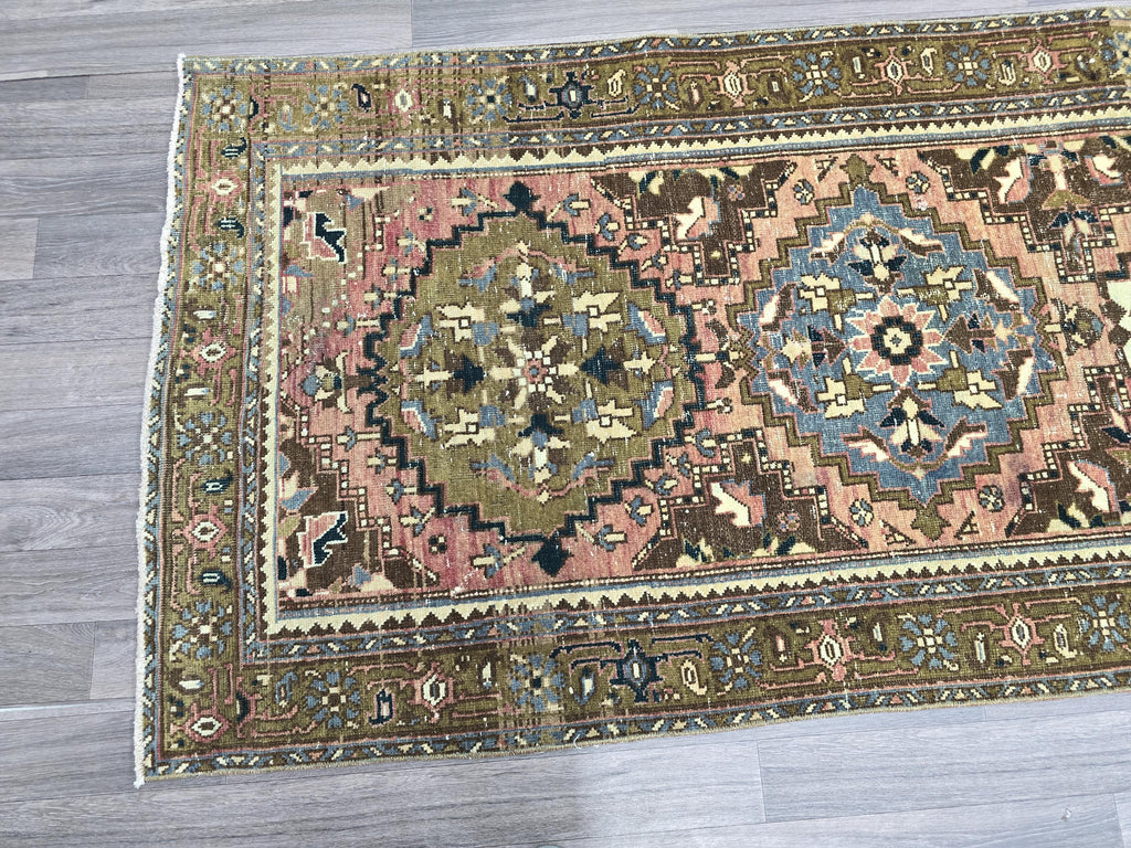 Hand Knotted Wool Heriz Runner: Vintage Persian Rug (3.40x10.70 ft)