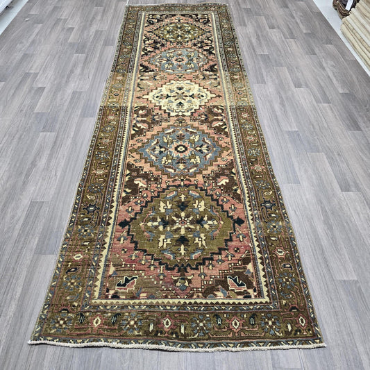 Heriz Runner /3.40x10.70 feet / Hand Knotted Wool Vintage Runner for Hallway and Corridor/ Authentic Persian Runner rug/ Rustic Decor