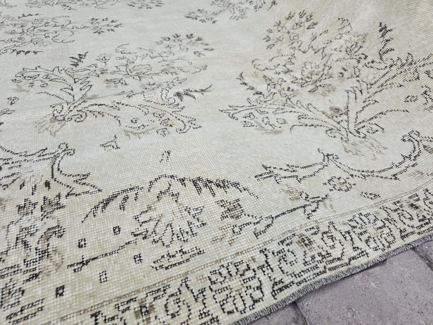 7x10 Cream  Vintage Hand Knotted Turkish Oushak Rug for Bedroom and Livingroom // 7x10.60 feet