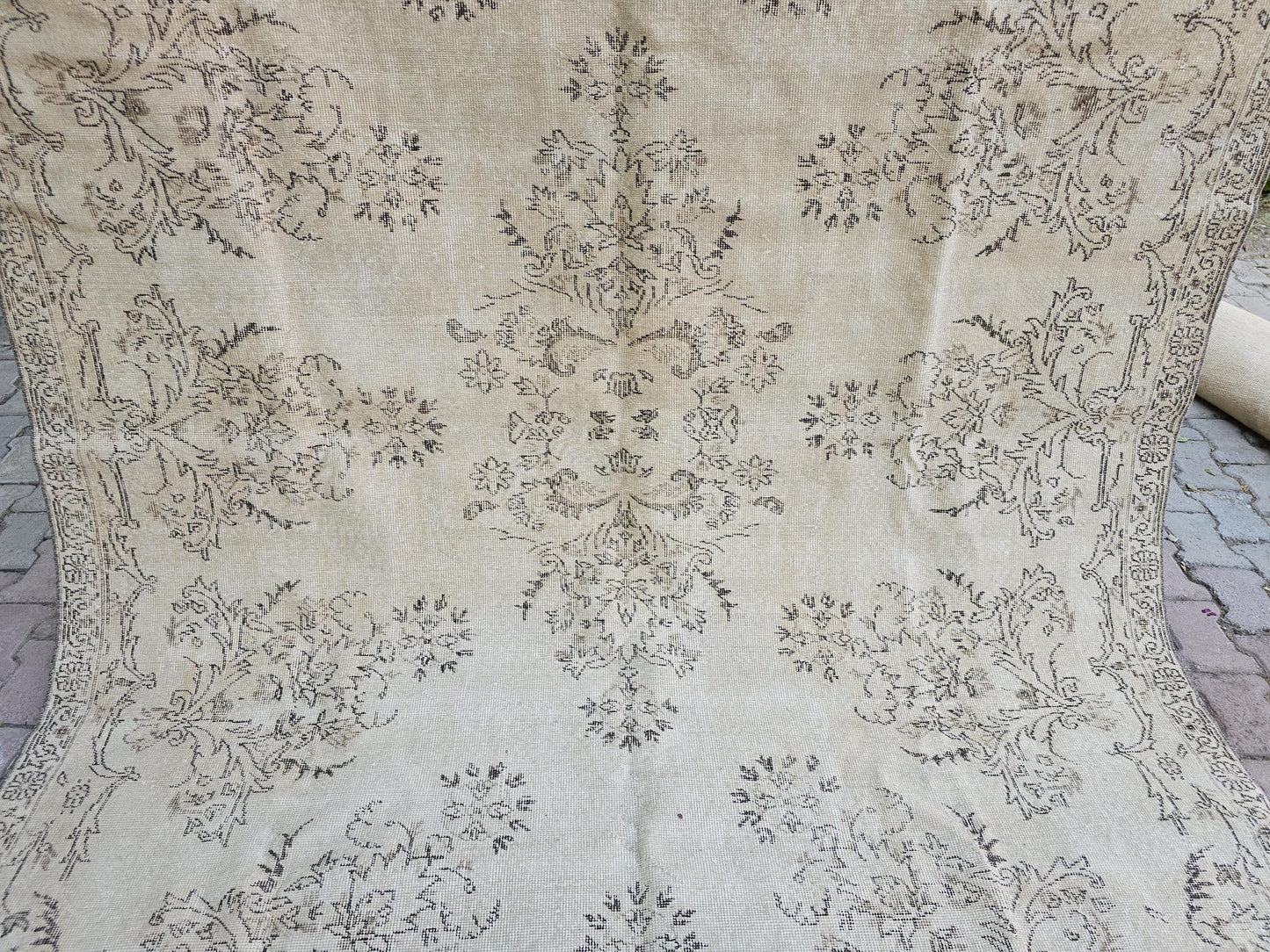 7x10 Cream  Vintage Hand Knotted Turkish Oushak Rug for Bedroom and Livingroom // 7x10.60 feet