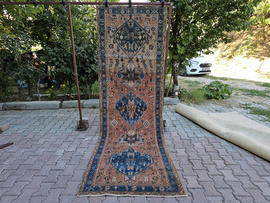 3.50x10.60 feet Wide Antique Wool Runner - Hand Knotted Traditional Runner