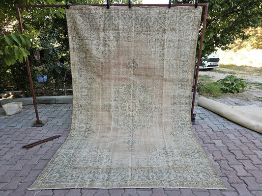 Turkish Rug/ 7x11 feet / Vintage Oushak Rug/ Muted Rug/ Organic Wool Rug/ Decorative Rug/ Distressed Large Rug/ Bohemian Rug/ Bedroom Rug