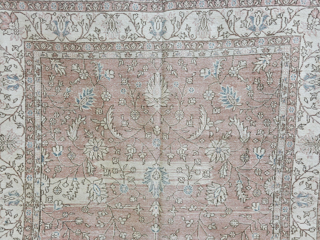 7x10 Hand-Knotted Turkish Oushak Rug: Faded Oriental Area Carpet