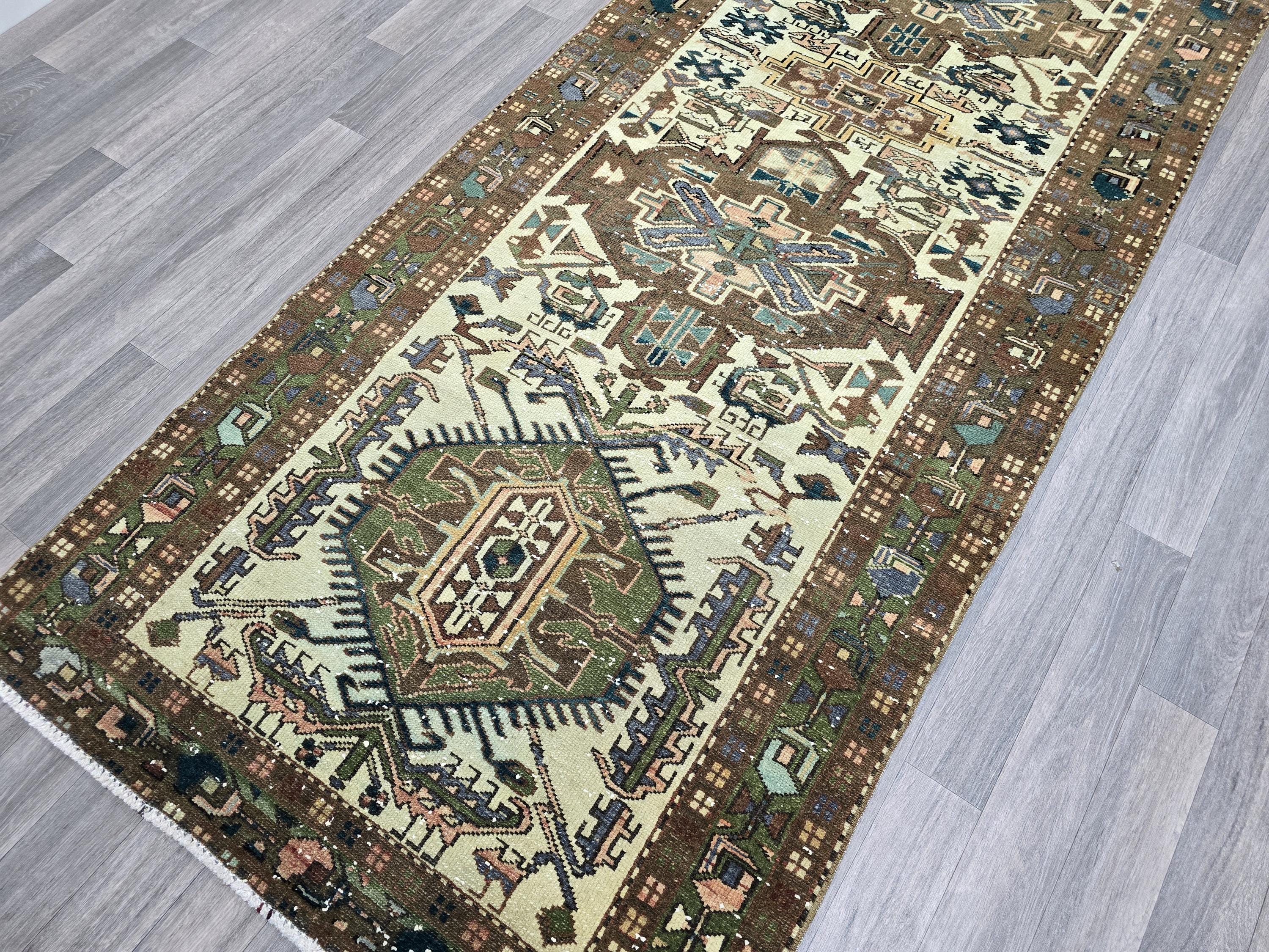 Handmade Wool Oushak Runner Rug: Vintage Turkish Hallway Carpet (4x10)
