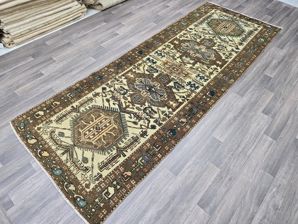 Handmade Wool Oushak Runner Rug: Vintage Turkish Hallway Carpet (4x10)
