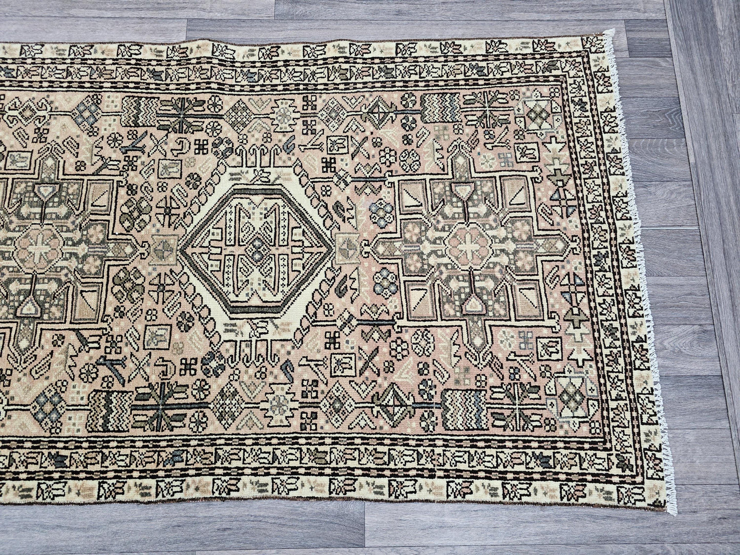 Persian Vintage Runner / 3.10x10.80 feet / Hand Knotted Wool Runner for Hallway and Aisle/ Traditional Rug Runner geometric