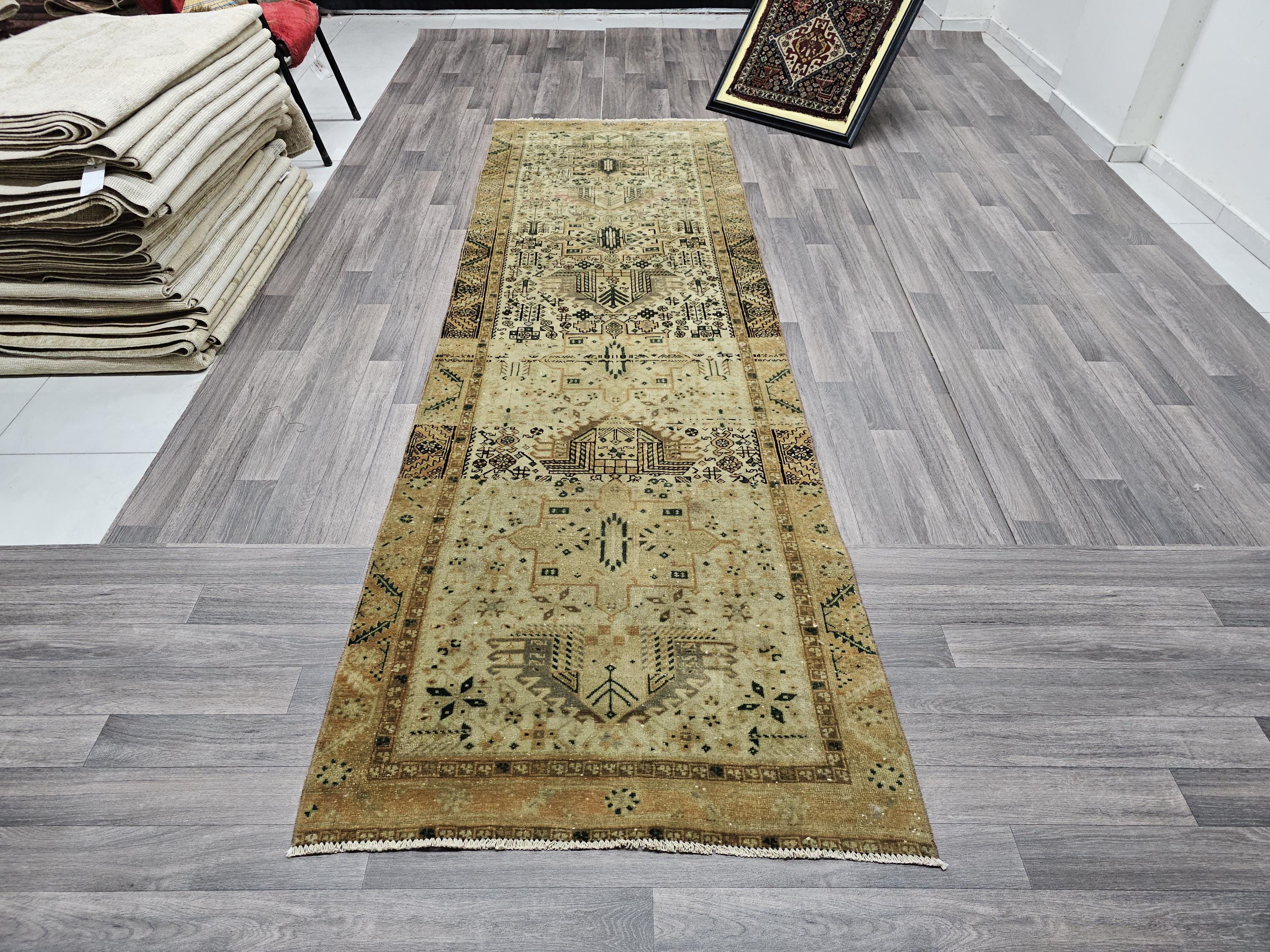 3x10 Classic Vintage Heriz Runner Hand Knotted Earth Tone Muted Colors