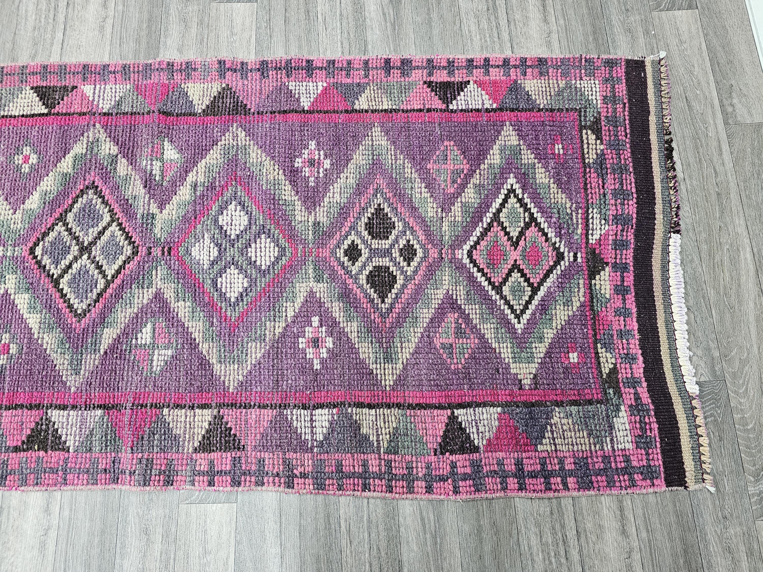 2.70x13.50 feet Vintage Turkish Herki Runner Rug, Hand-Knotted Wool Rug
