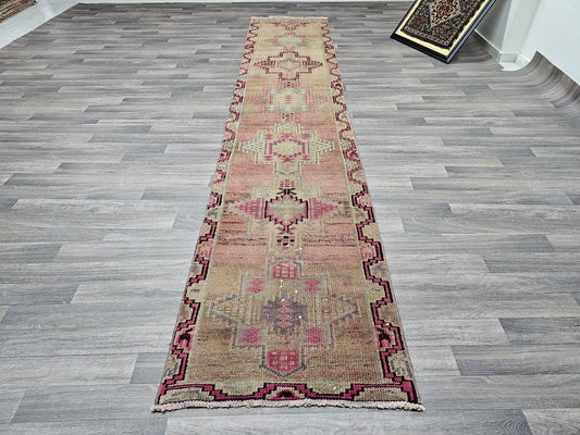 2.5x12.45 feet Long Vintage Traditional Wool Runner rug for hallway and Aisle Muted Pastel Colors Oriental