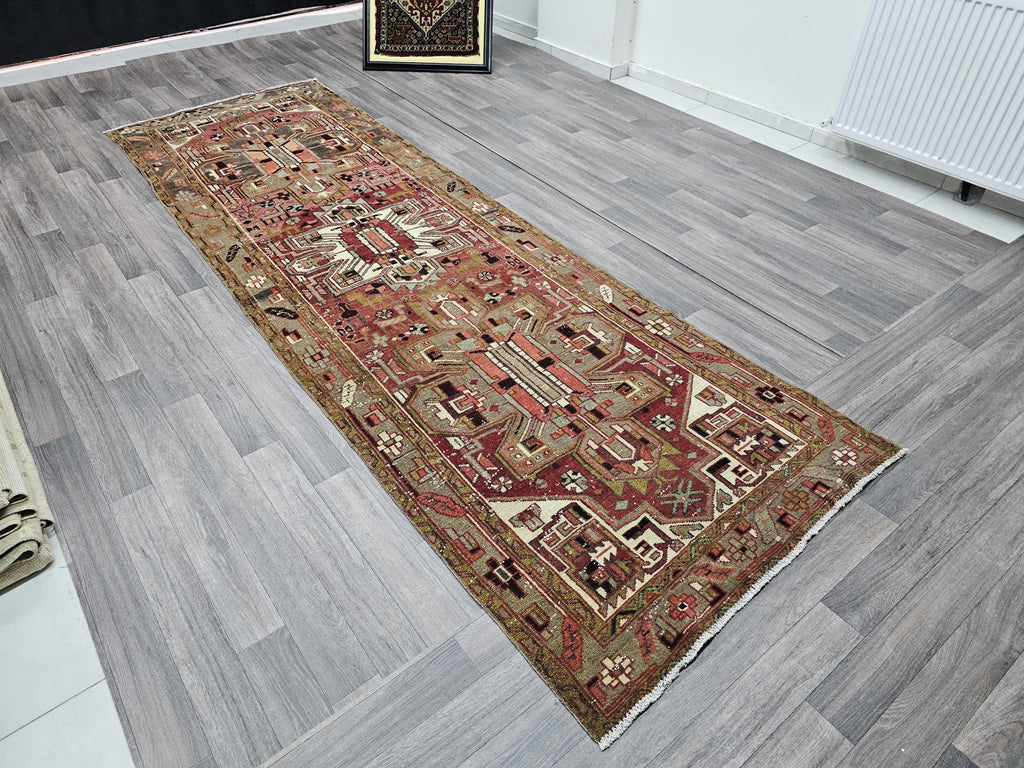 Hand Knotted Wool Runner: 3.5x11 Vintage Turkish Oushak Rug
