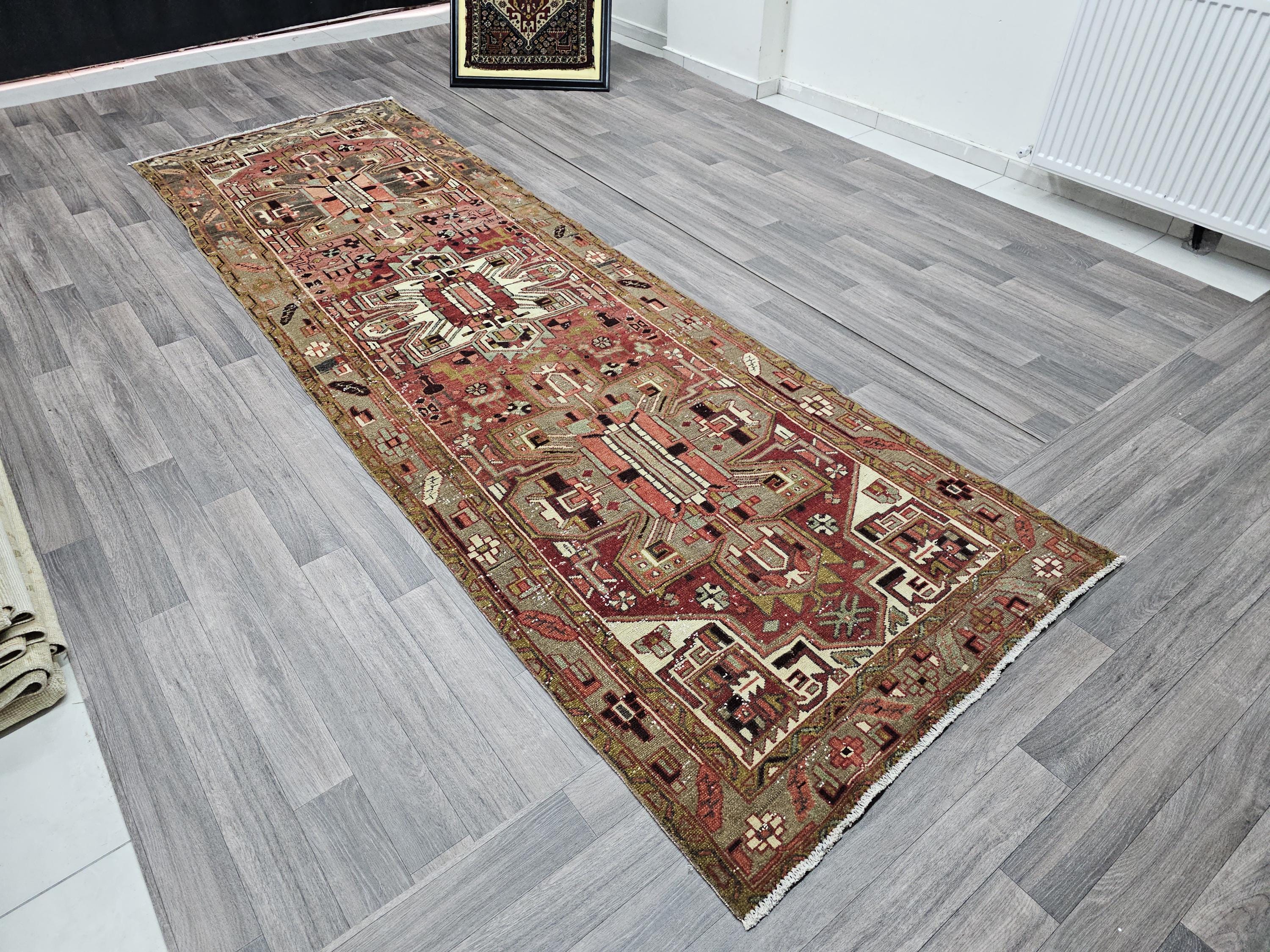 Hand Knotted Wool Runner: 3.5x11 Vintage Turkish Oushak Rug