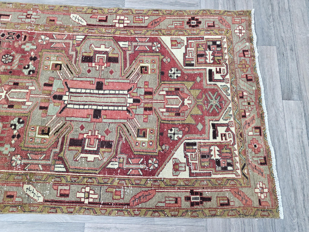 Hand Knotted Wool Runner: 3.5x11 Vintage Turkish Oushak Rug