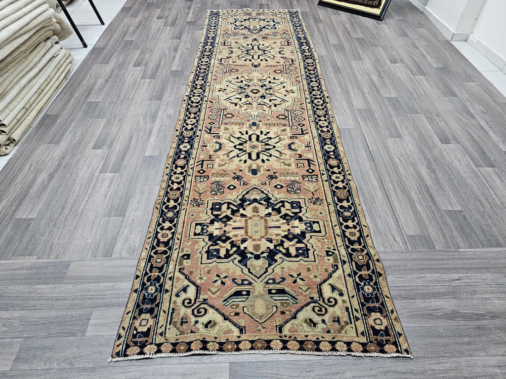 Hand-Knotted Wool Runner Rug: Vintage Turkish Entryway Rug (3.20x10.75 feet)