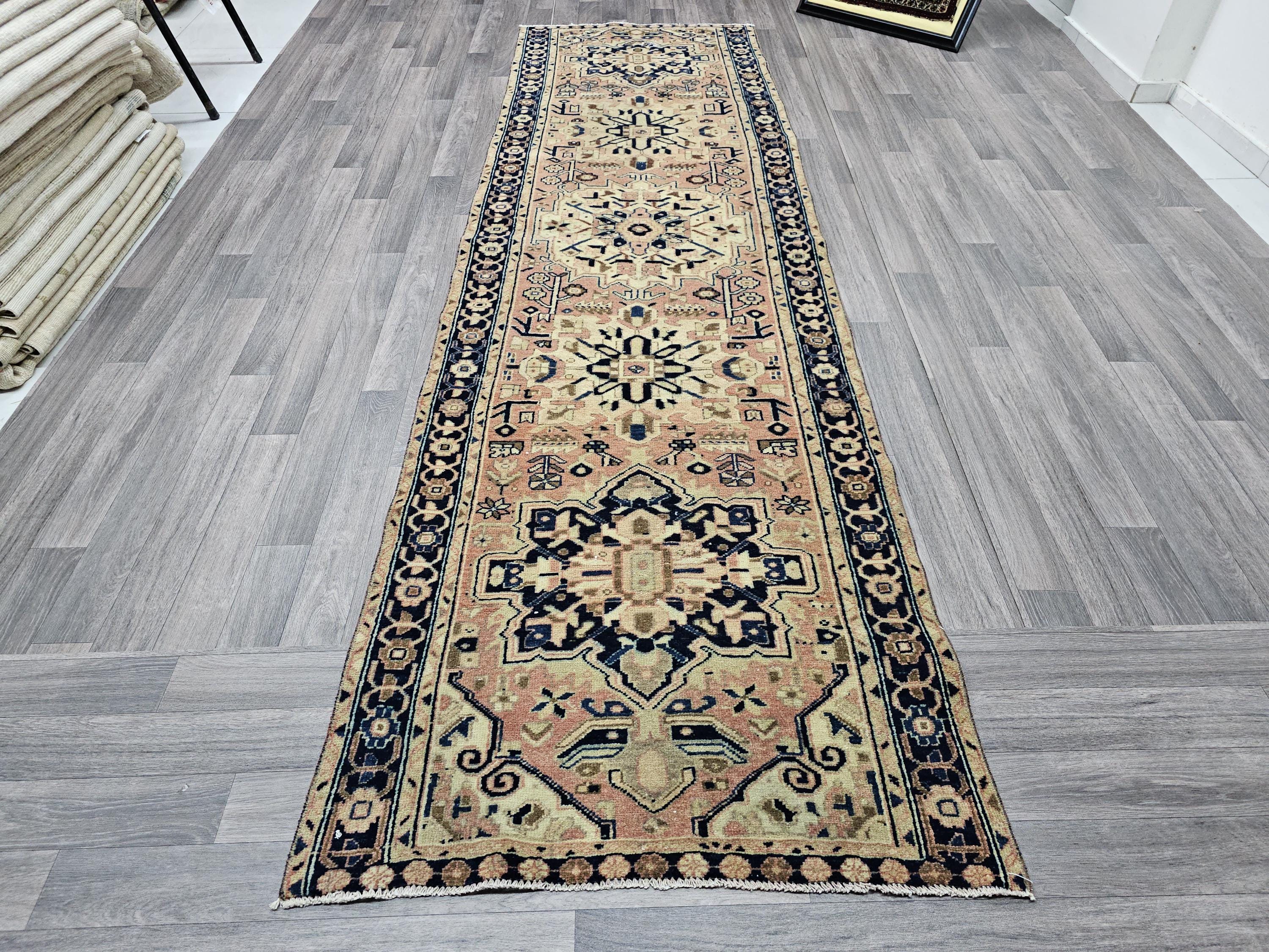 Hand-Knotted Wool Runner Rug: Vintage Turkish Entryway Rug (3.20x10.75 feet)
