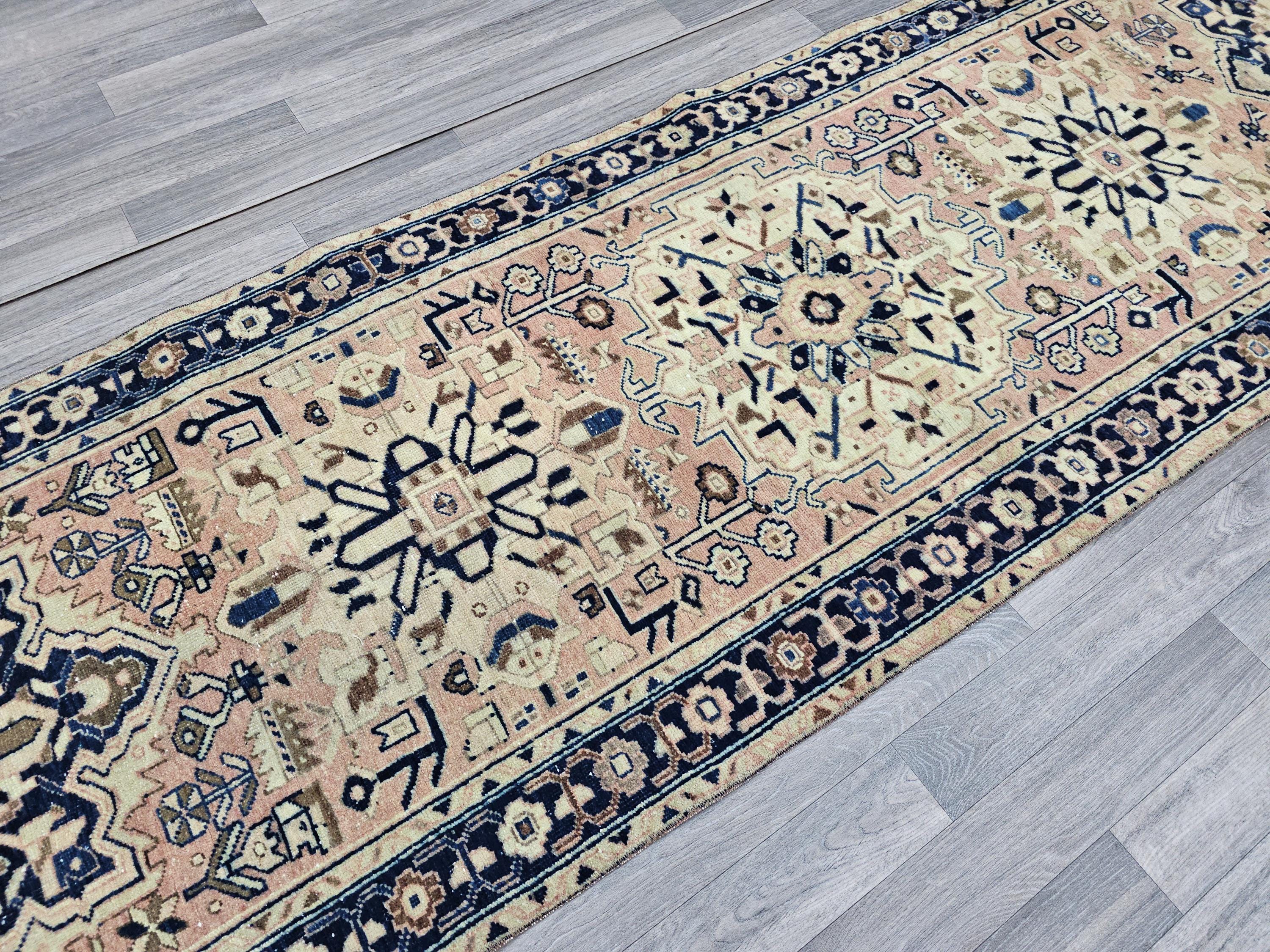 Hand-Knotted Wool Runner Rug: Vintage Turkish Entryway Rug (3.20x10.75 feet)