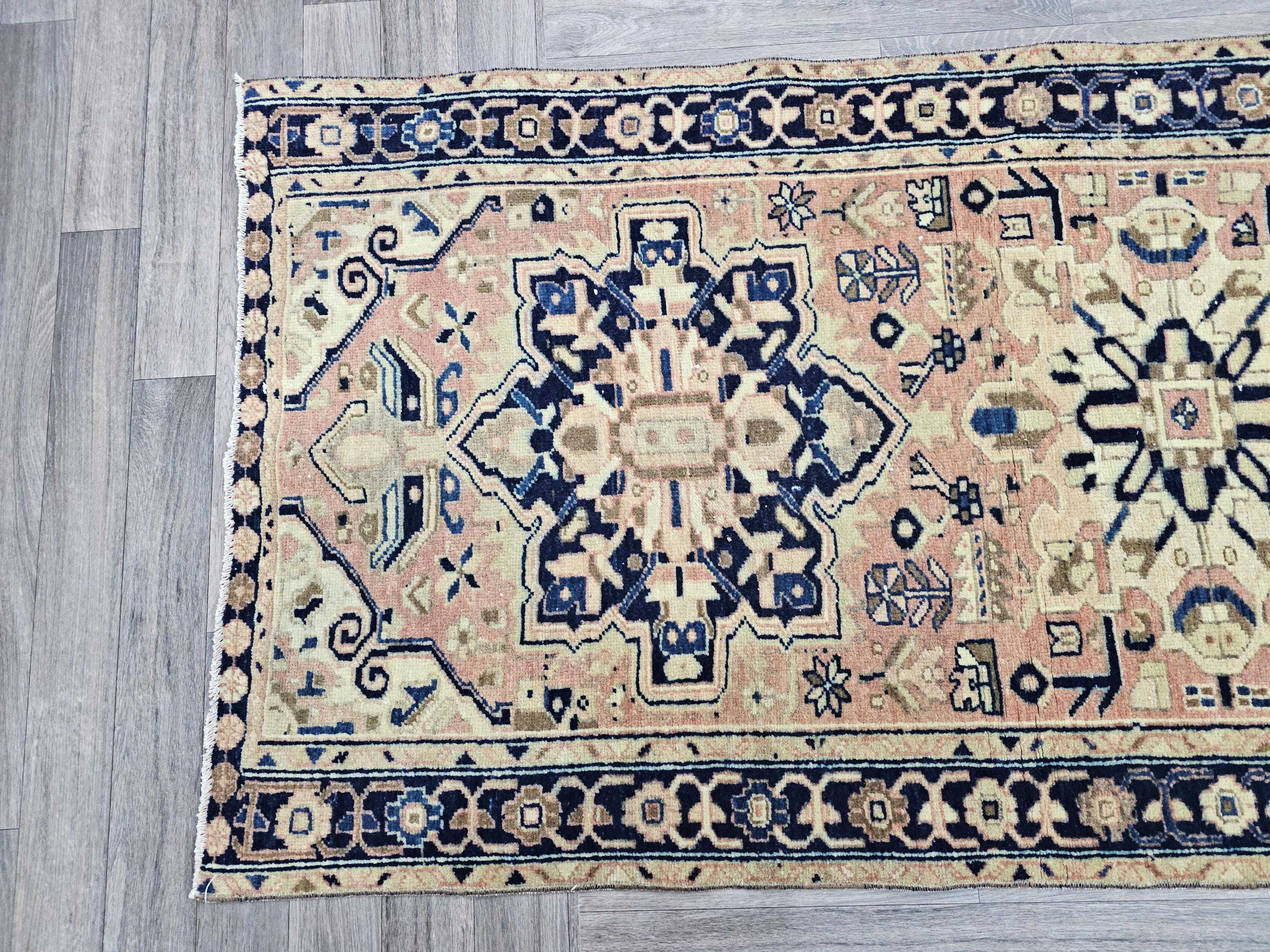 Hand-Knotted Wool Runner Rug: Vintage Turkish Entryway Rug (3.20x10.75 feet)