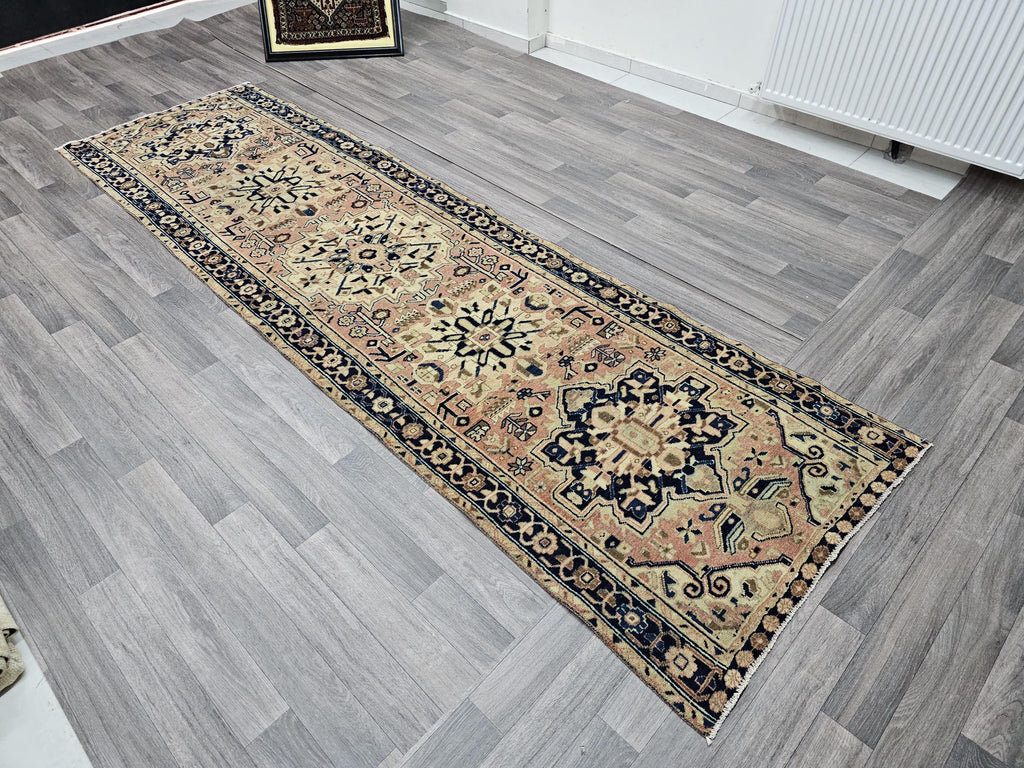 Hand-Knotted Wool Runner Rug: Vintage Turkish Entryway Rug (3.20x10.75 feet)