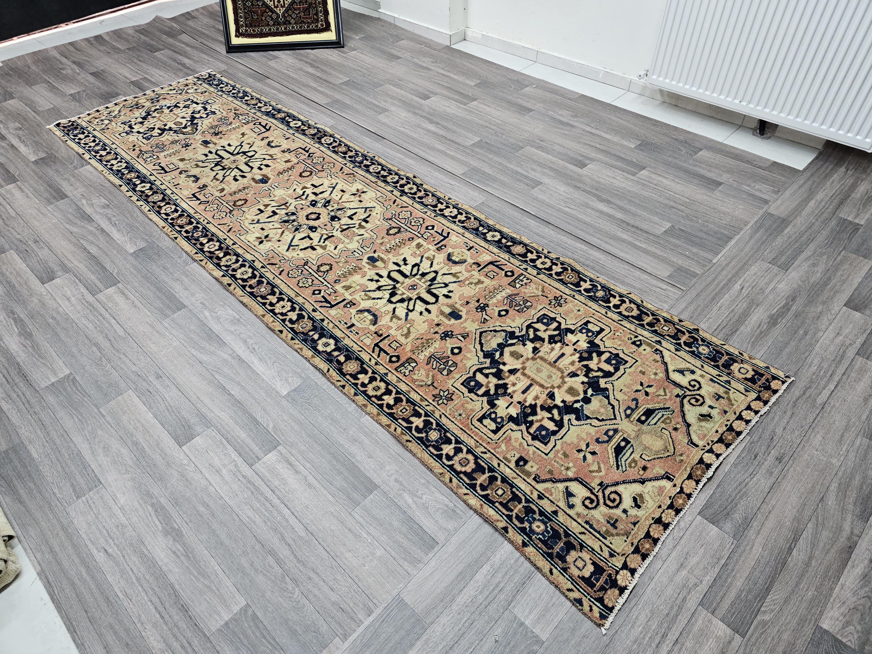 Hand-Knotted Wool Runner Rug: Vintage Turkish Entryway Rug (3.20x10.75 feet)