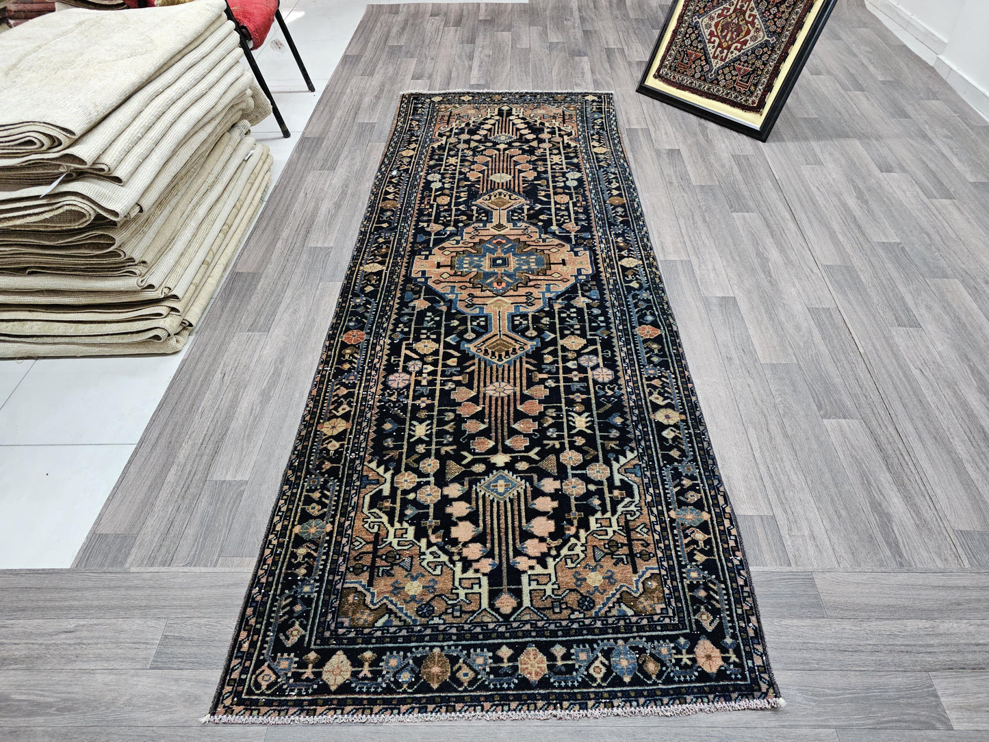 Handwoven Antique Persian Runner Rug with Geometric Medallion Design