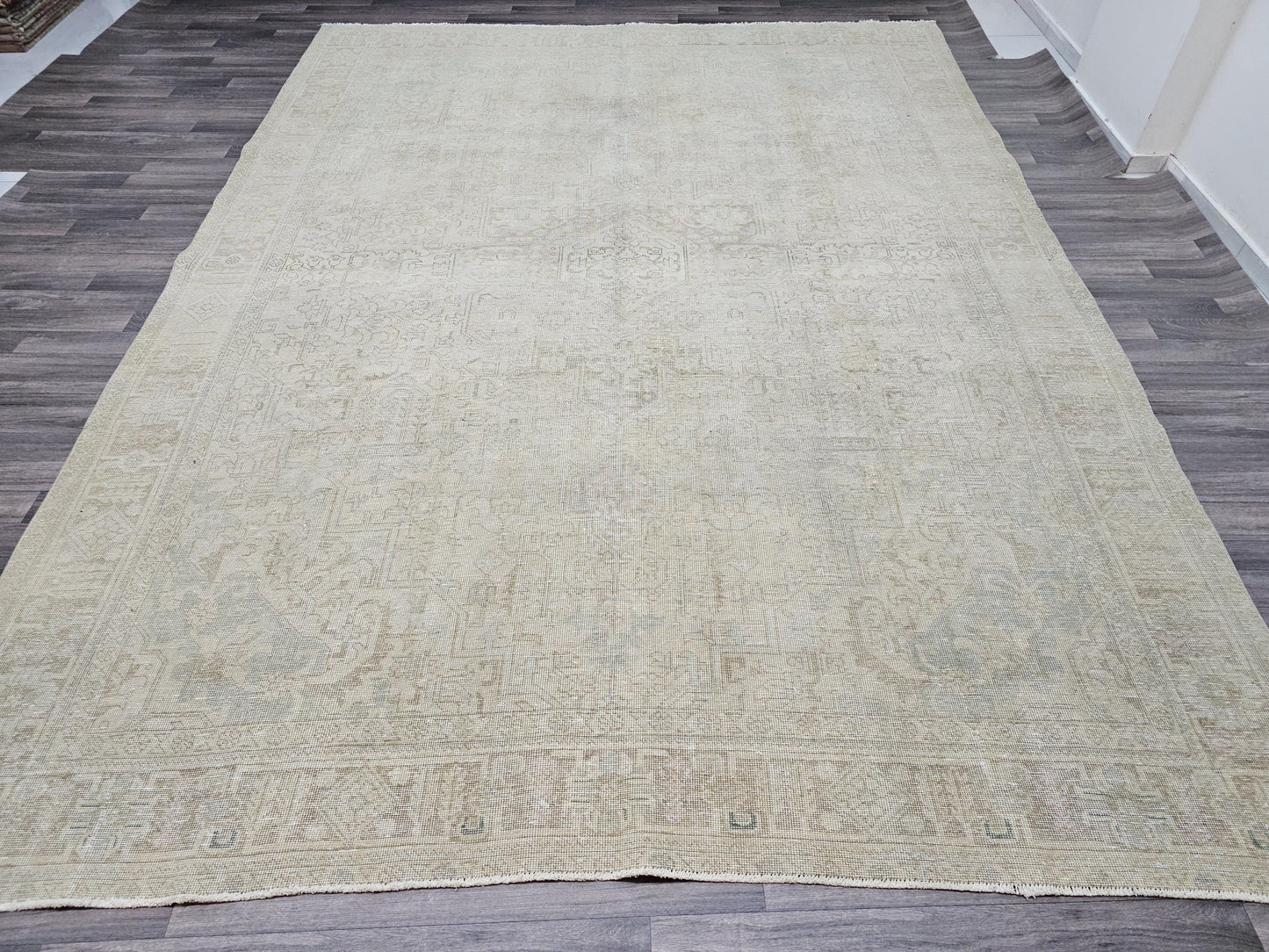 9x12 Heriz Rug, Neutral Vintage Rug, Antique Oriental Wool Rug, Living Room Rug, Large Area Rug, Dining Room Rug, Geometric Rug