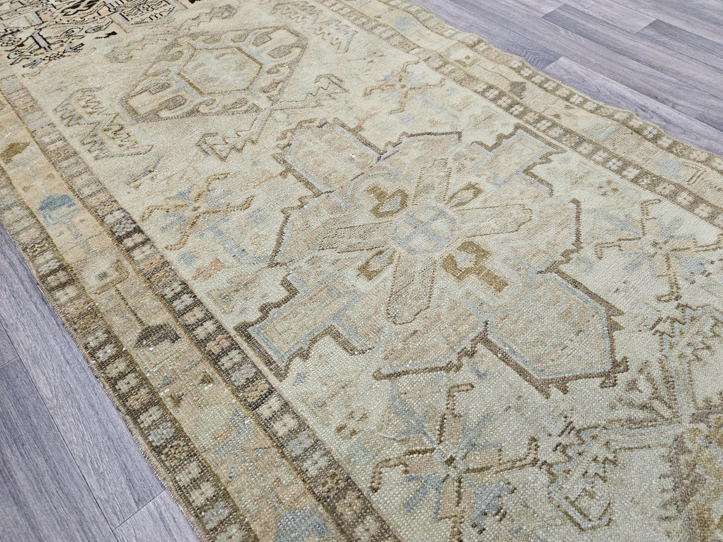 Vintage Geometric Runner Rug – 3.5x9.75 ft Distressed Hallway Carpet in Earthy Tones