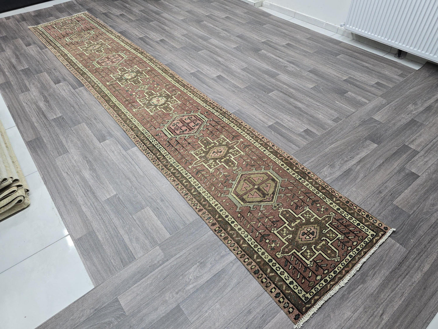 Narrow and Long Classic Vintage Runner/ 2.40x13.60 feet / Handmade Geometric Oriental Turkish Runner Rug