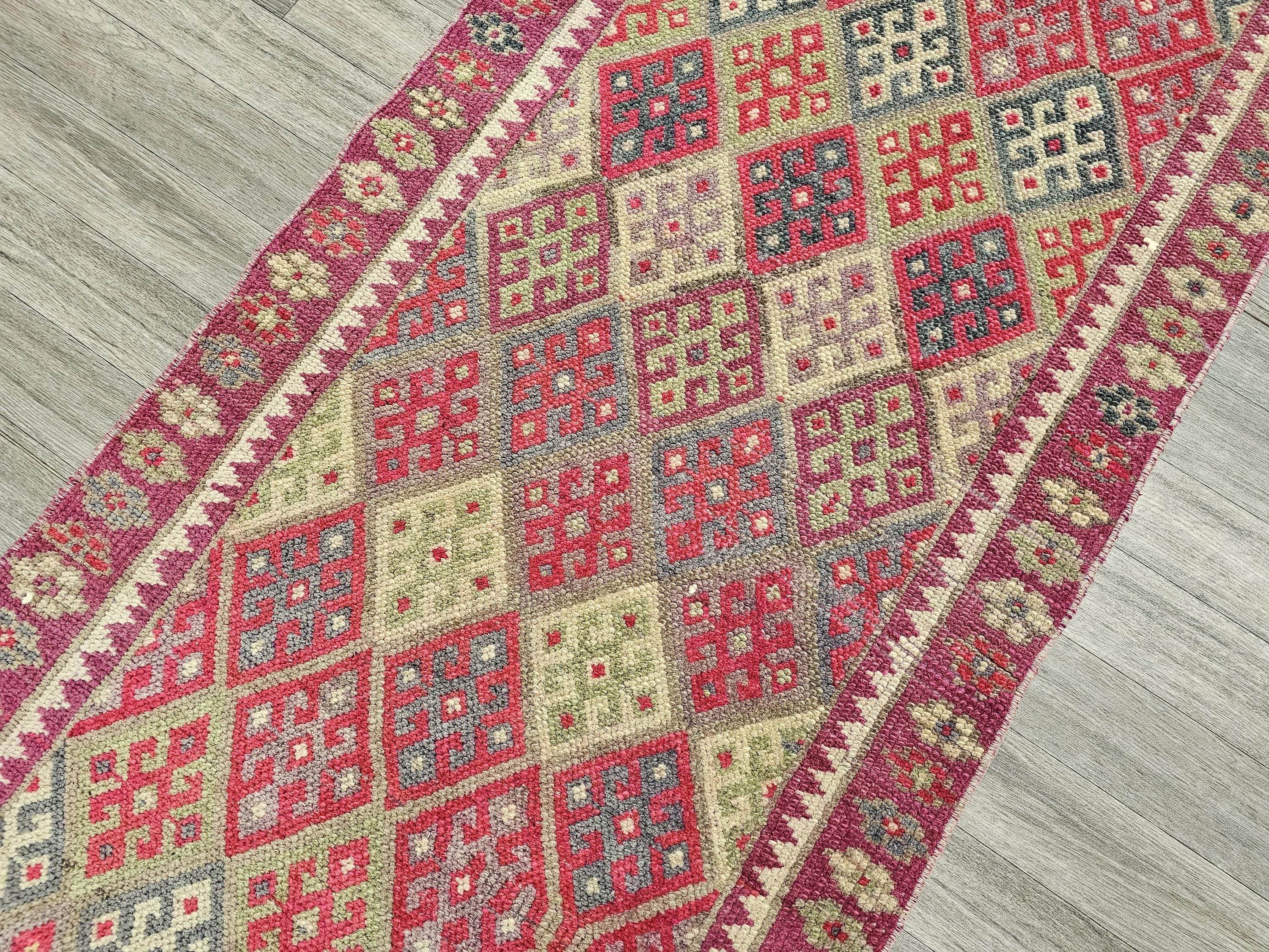 Hand Knotted Herki Runner Rug: Vintage Turkish Hallway Rug