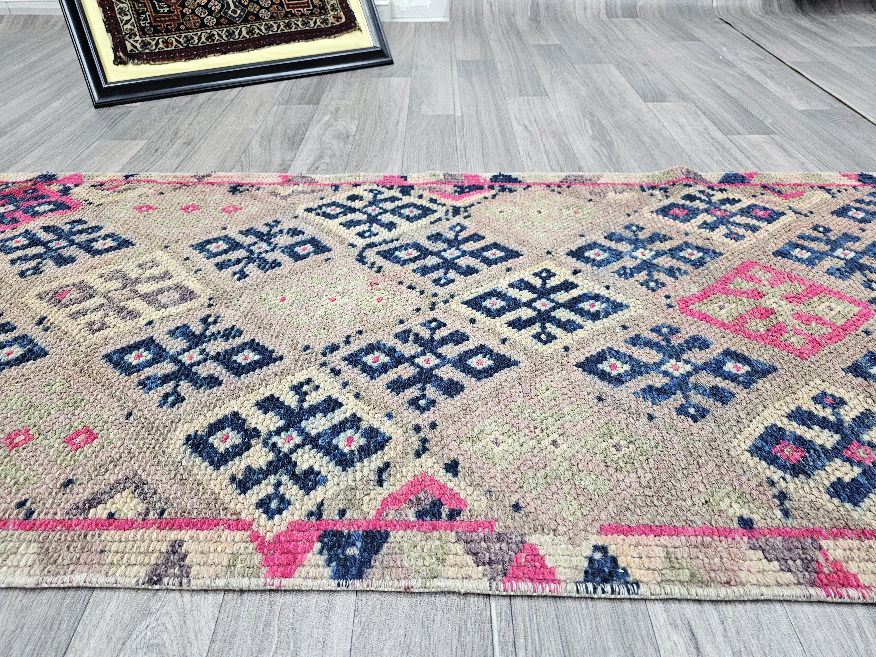 Hand Knotted Wool Runner Rug: Vintage Turkish Herki, 2.40x13 ft