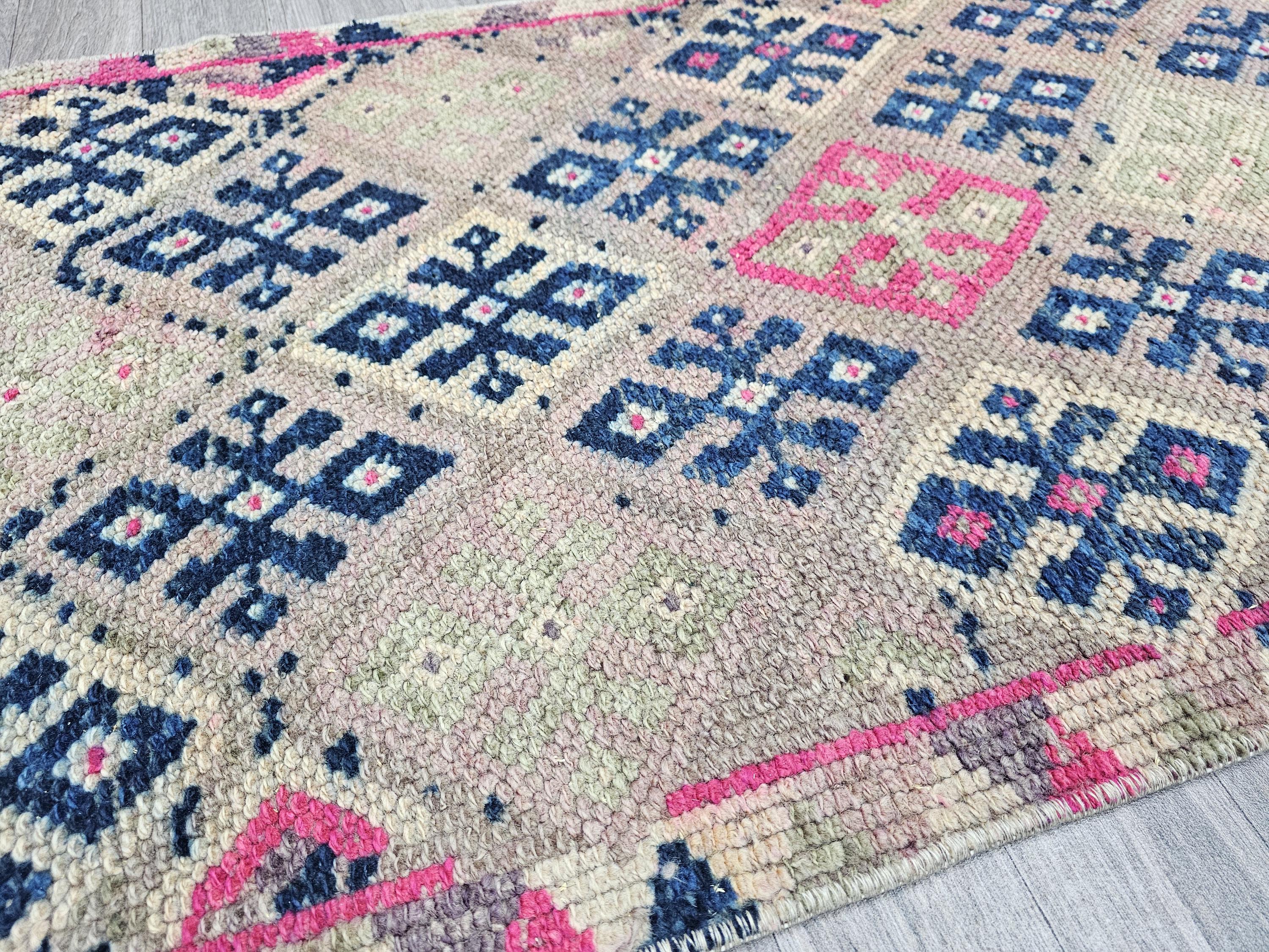 Hand Knotted Wool Runner Rug: Vintage Turkish Herki, 2.40x13 ft