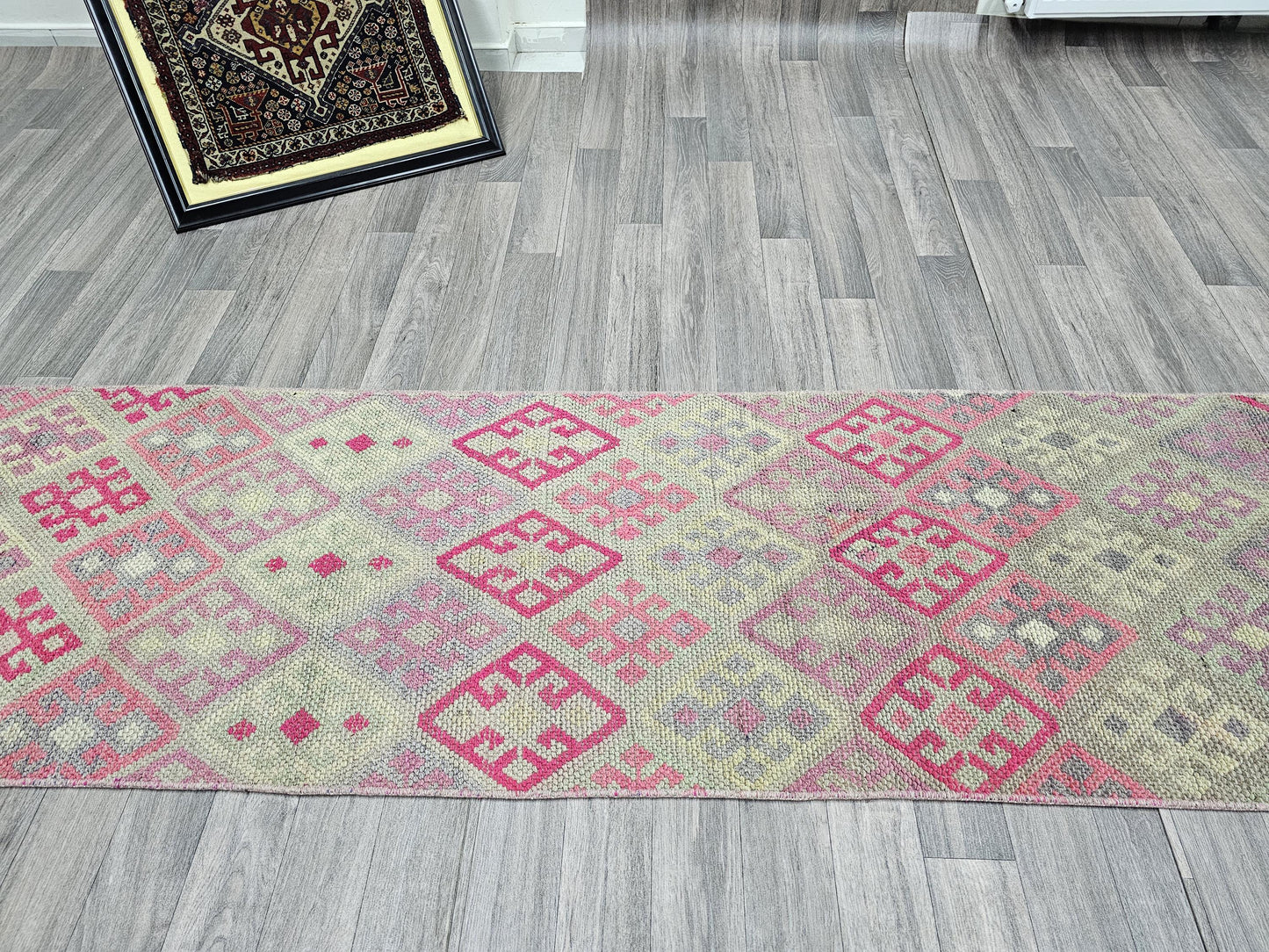 2.25x13.70 feet Long Vintage Turkish Runner for Hallway and Stairs Traditional Oriental Runner Rug Checkered design runner