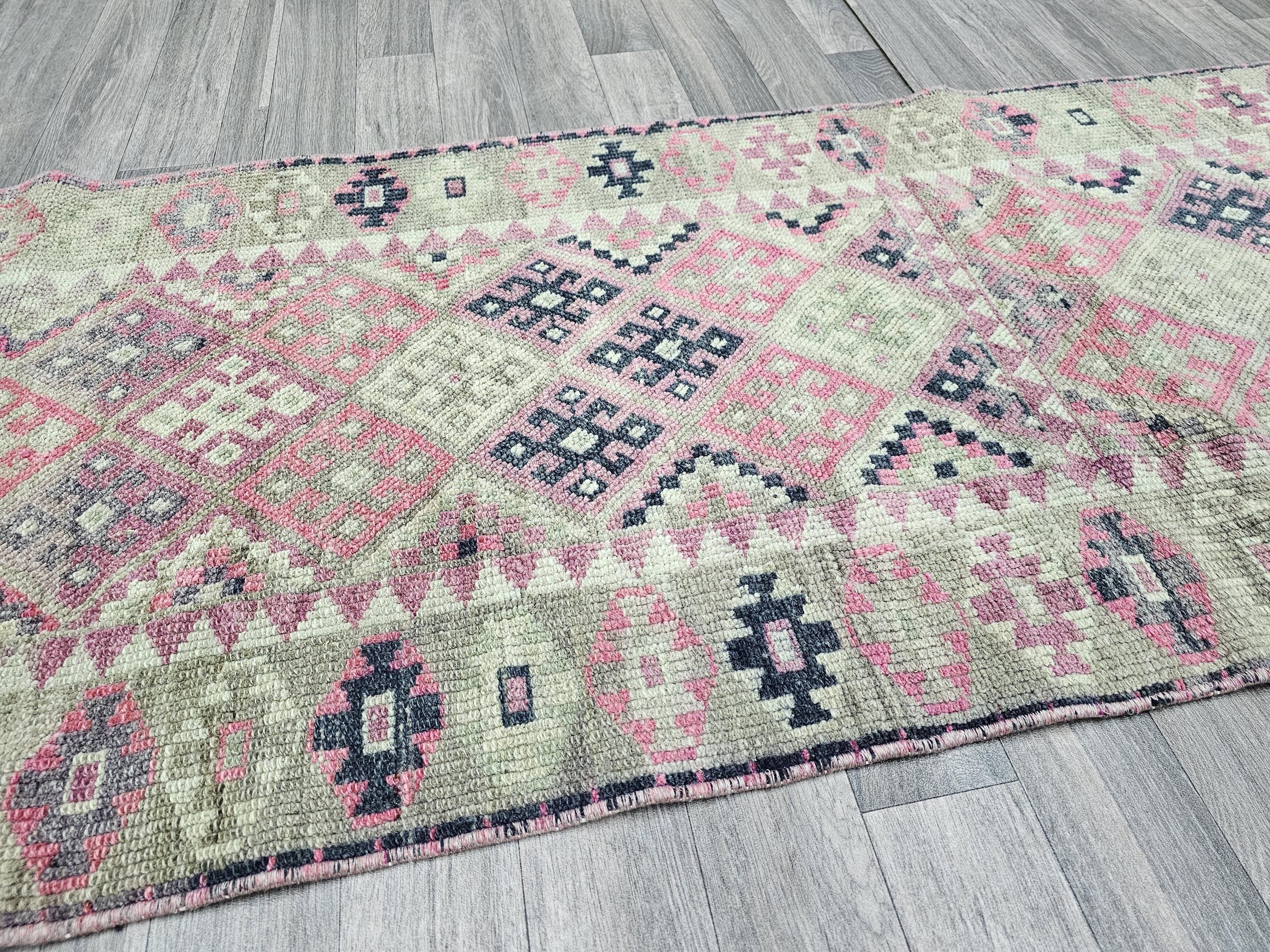 2.55x12 feet Narrow Vintage Wool Runner Traditional Handmade Herki Runner