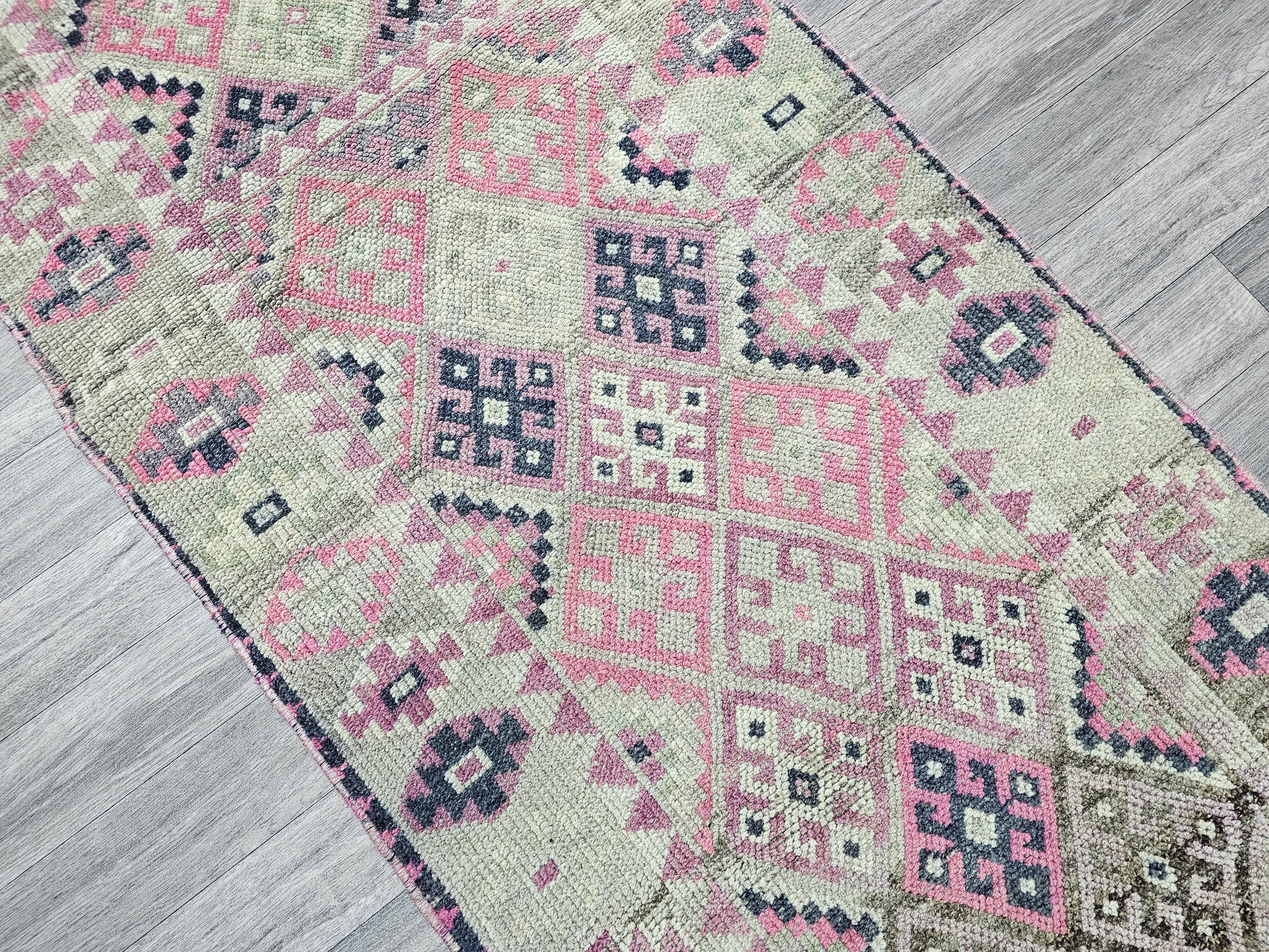 2.55x12 feet Narrow Vintage Wool Runner Traditional Handmade Herki Runner