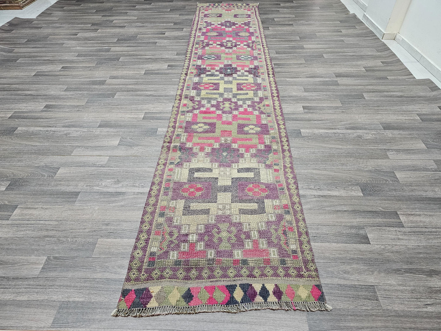 Vintage Rug Runner/ 2.7 X 13.45 feet/ Narrow Long Runner Rug/ Turkish Runner/ Herki Runner Rug/ Farmhouse Kitchen Rug and Hallway Runner Rug